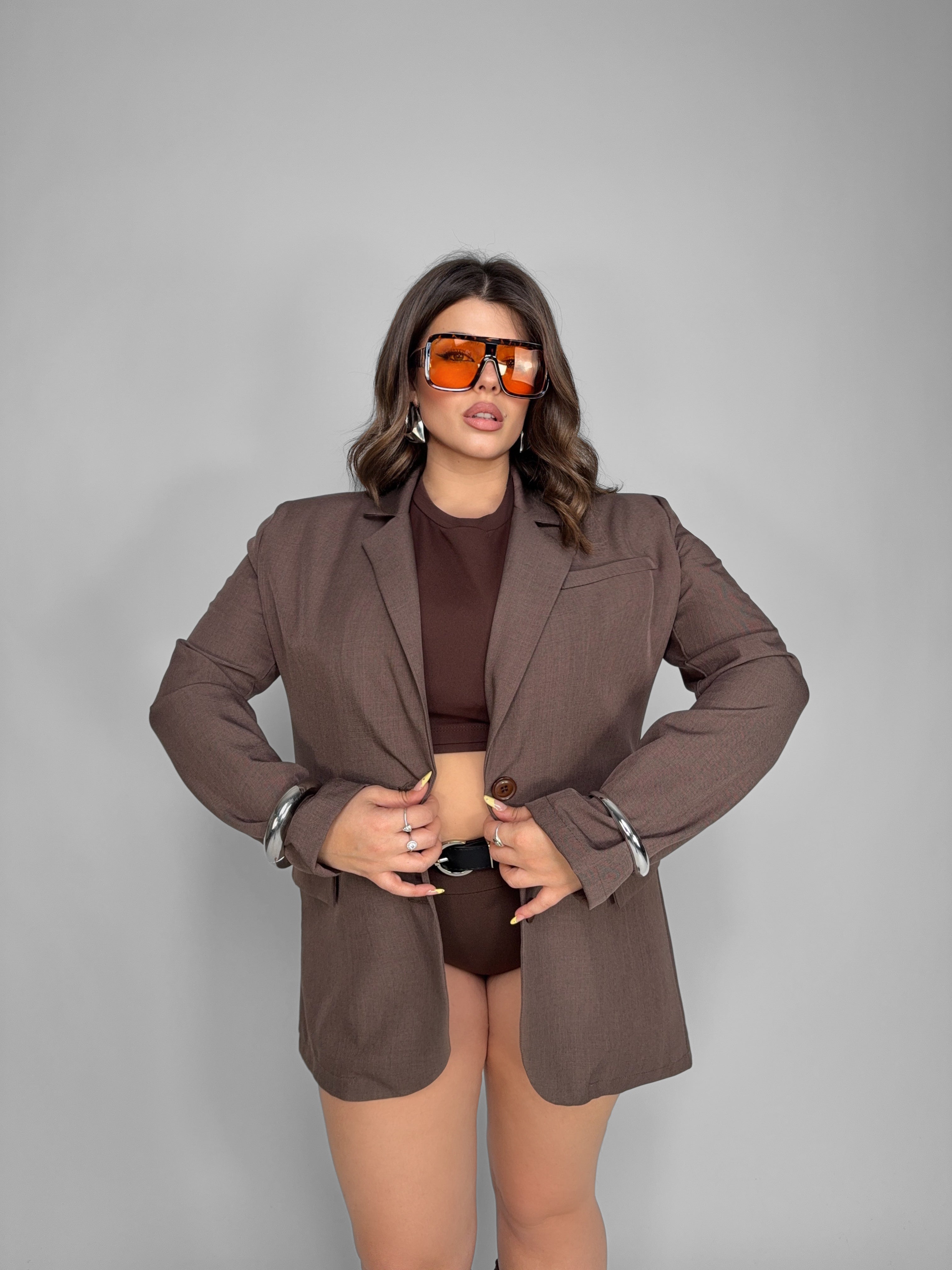 CURVY FIT - Longline Blazer - Brown
