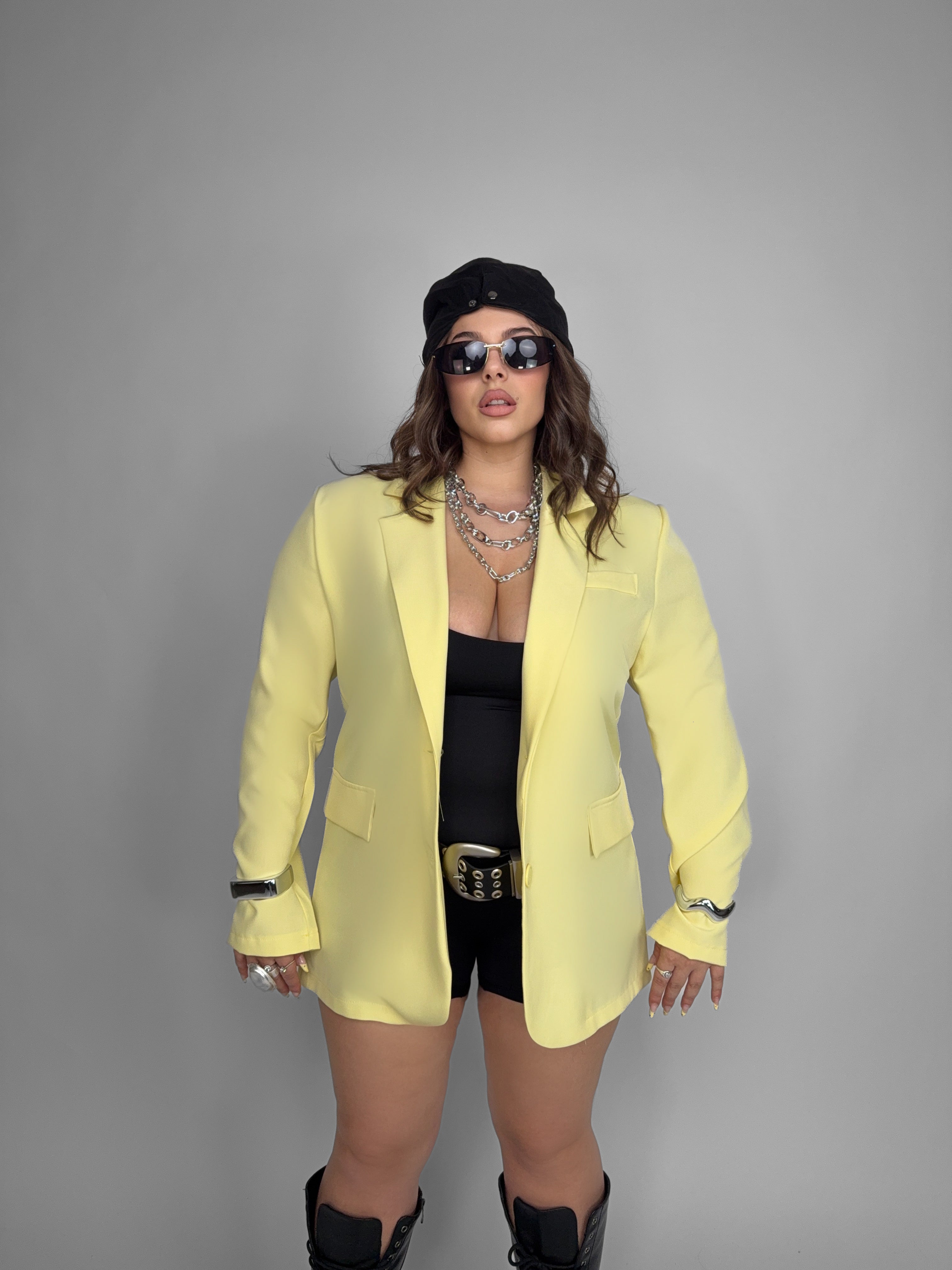 CURVY FIT - Blazer Longline-Yellow