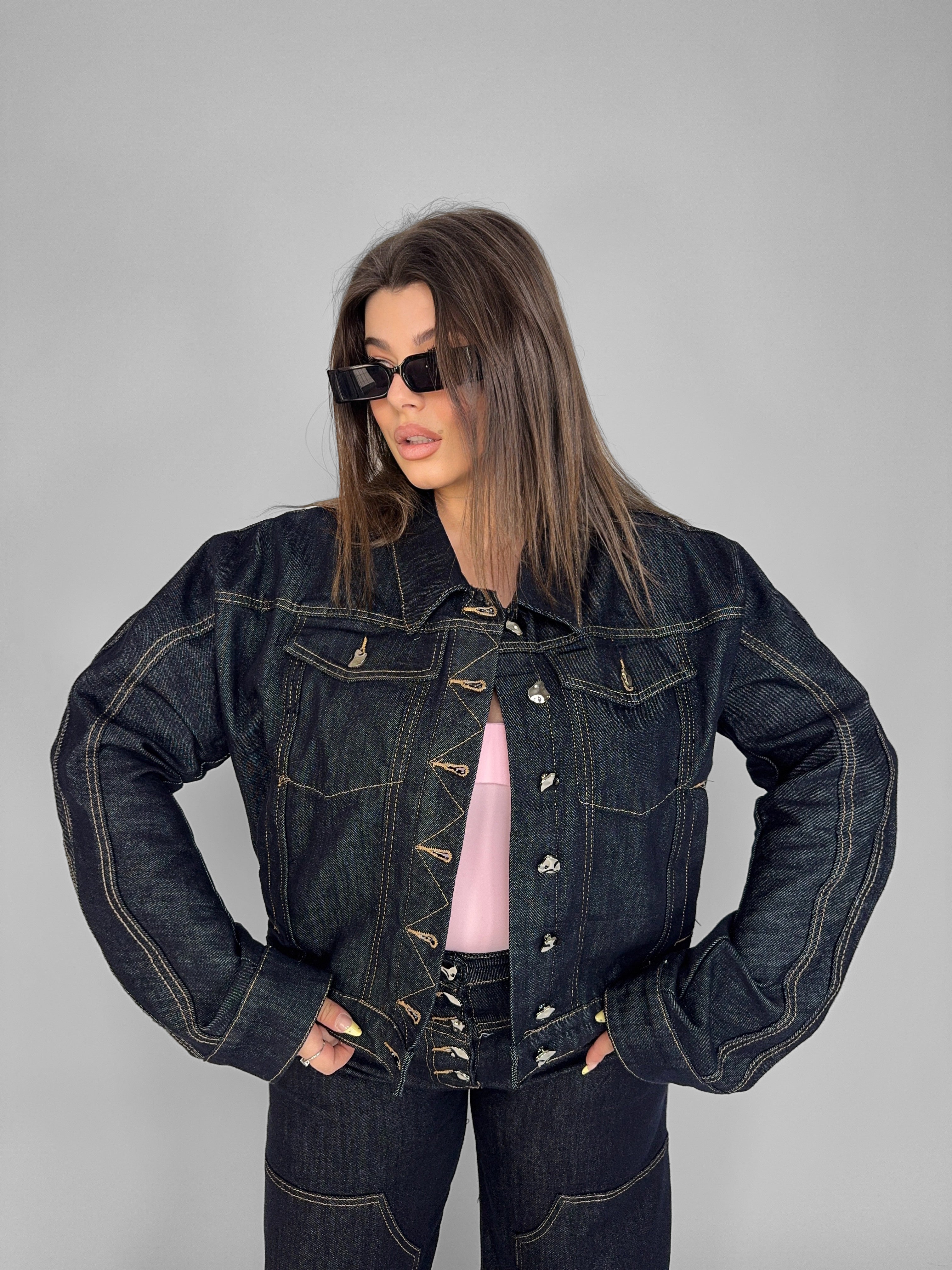 CURVY FIT - Crop Icon Button Jacket
