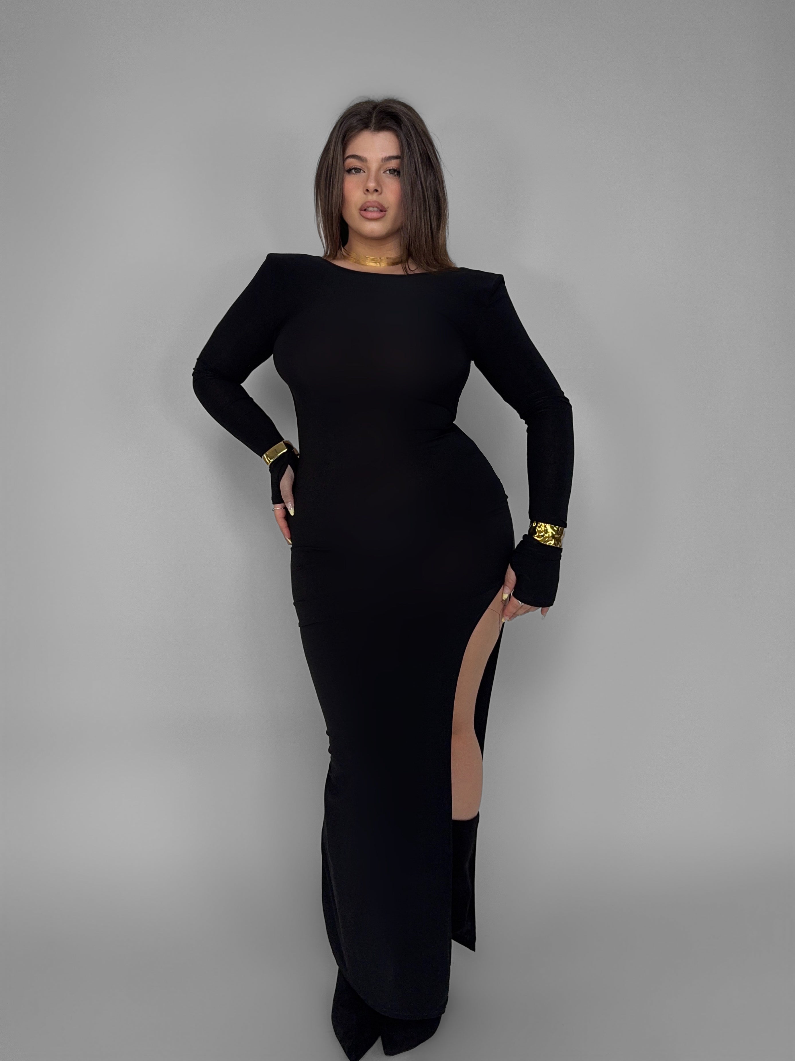 CURVY FIT - Bare Back Dress-Black