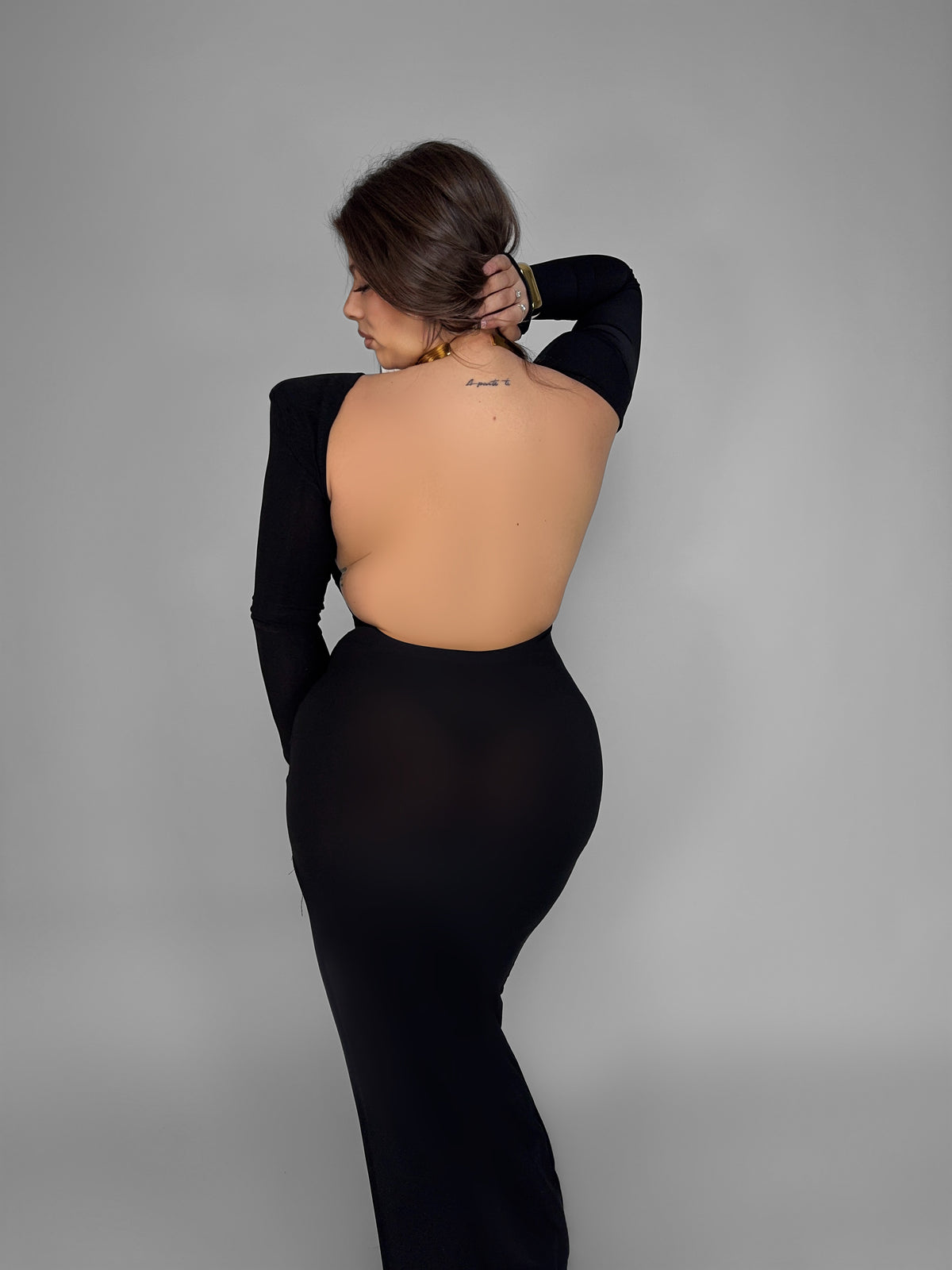 CURVY FIT - Bare Back Dress-Black