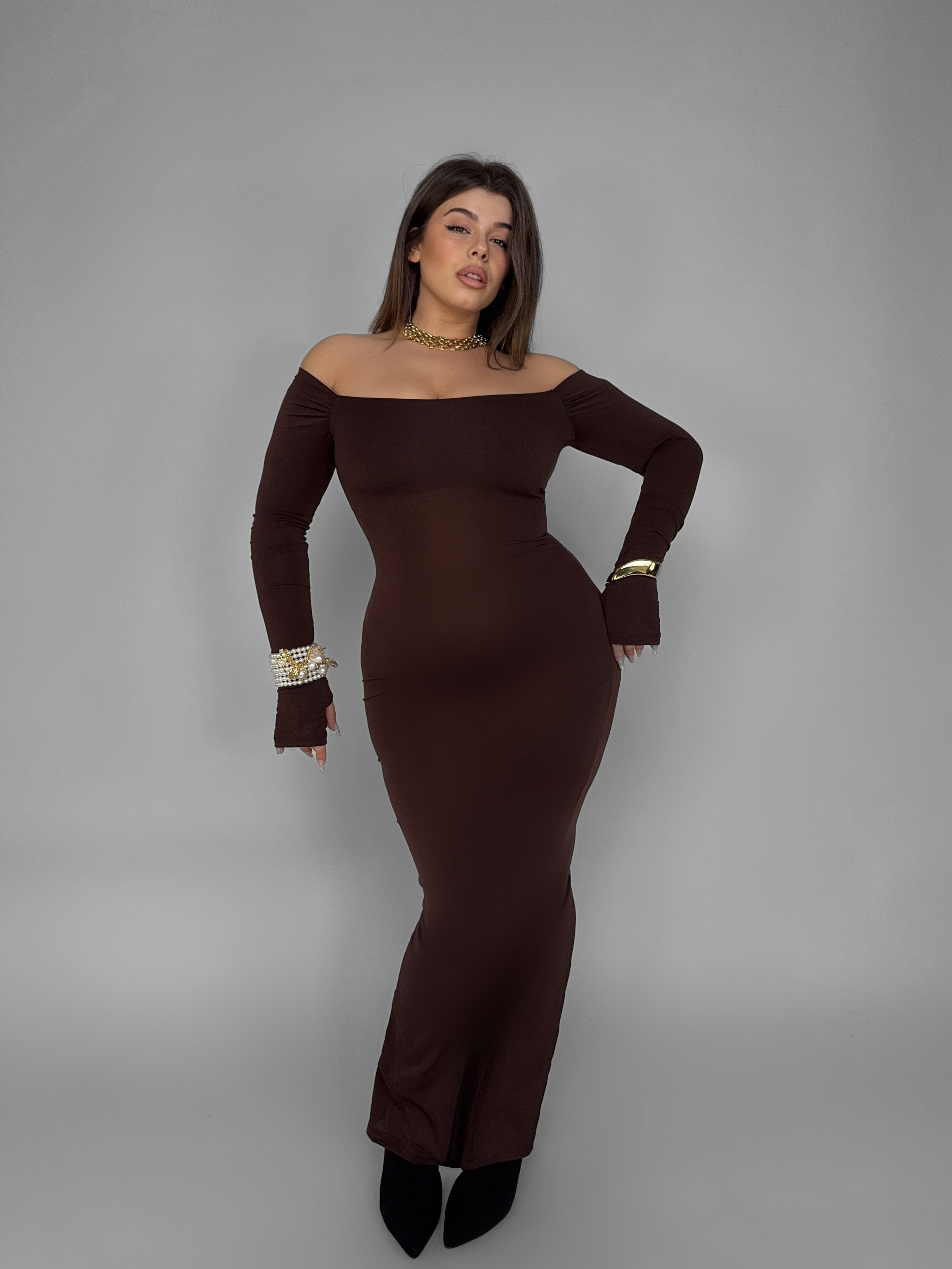 CURVY FIT - Abito Luxe Off-Brown