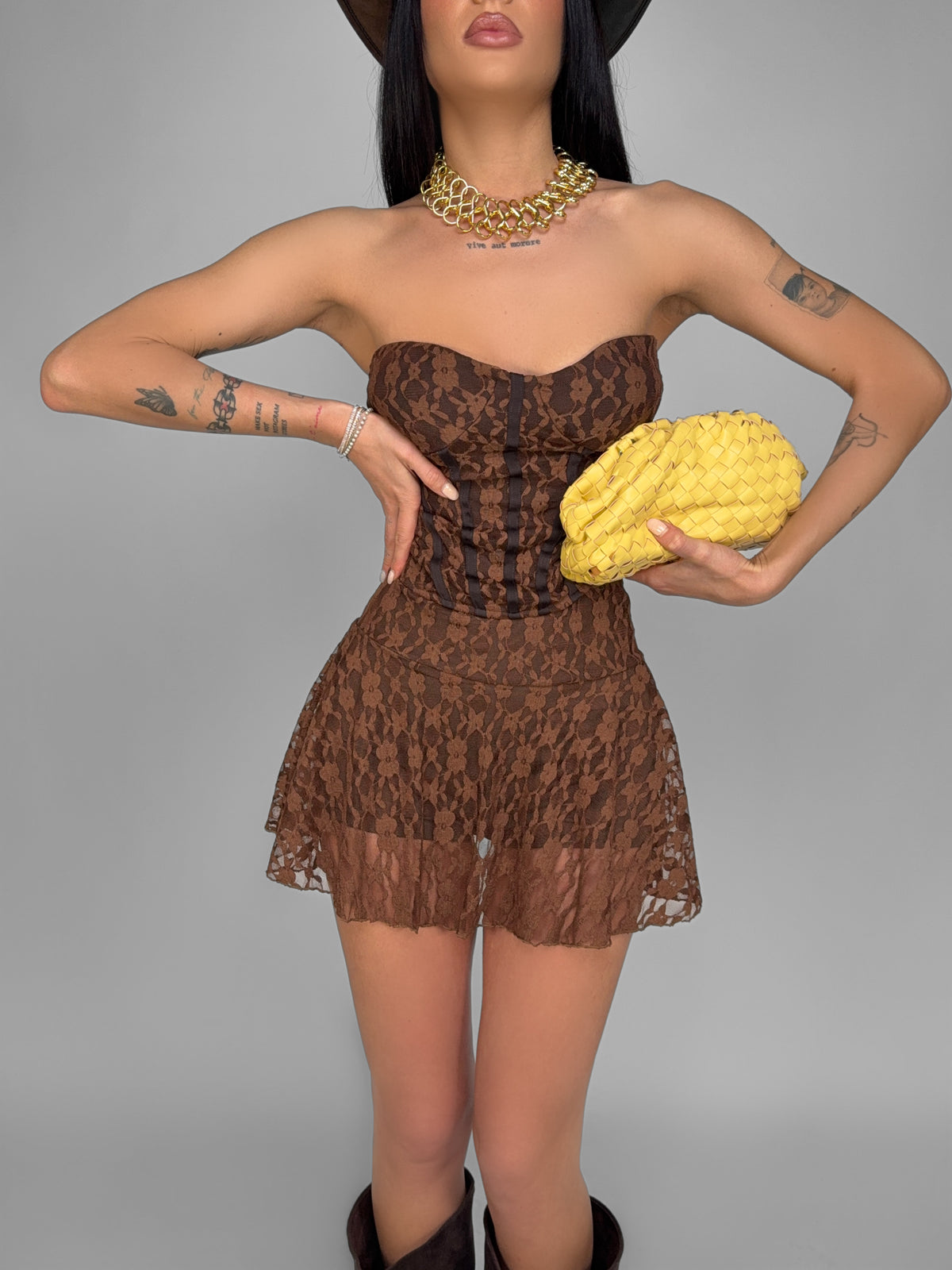 Lace-Brown Sheer Skirt