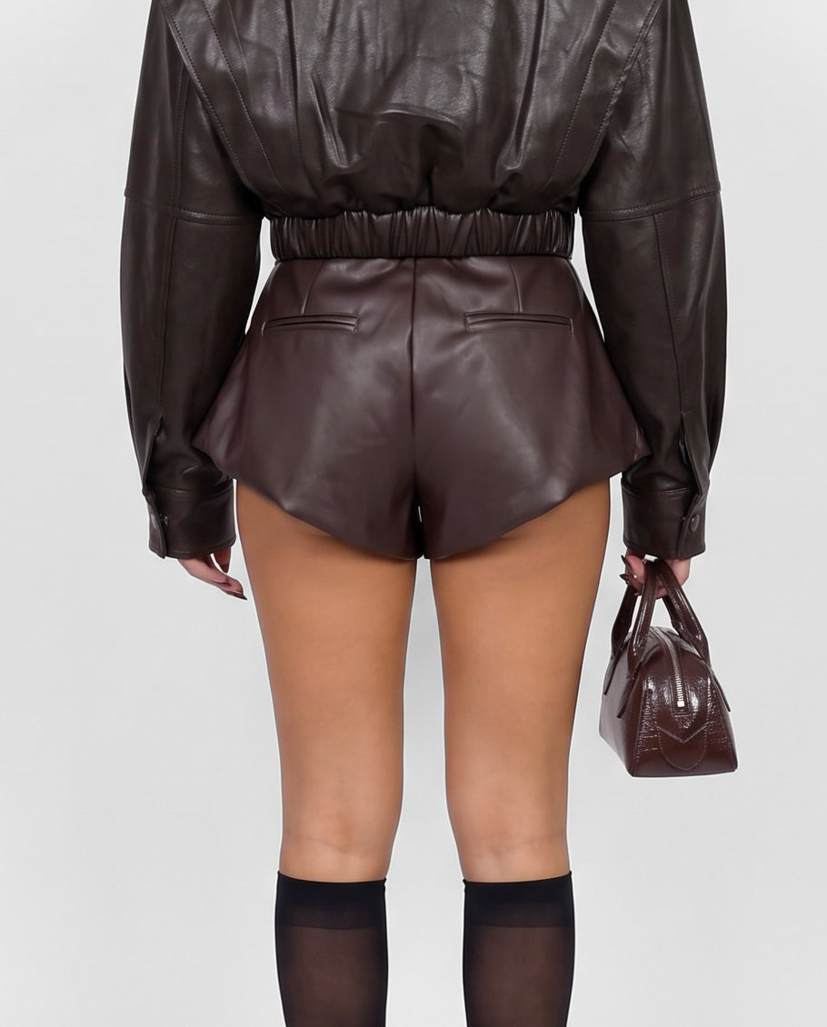 Shorts Leather Mini-Brown