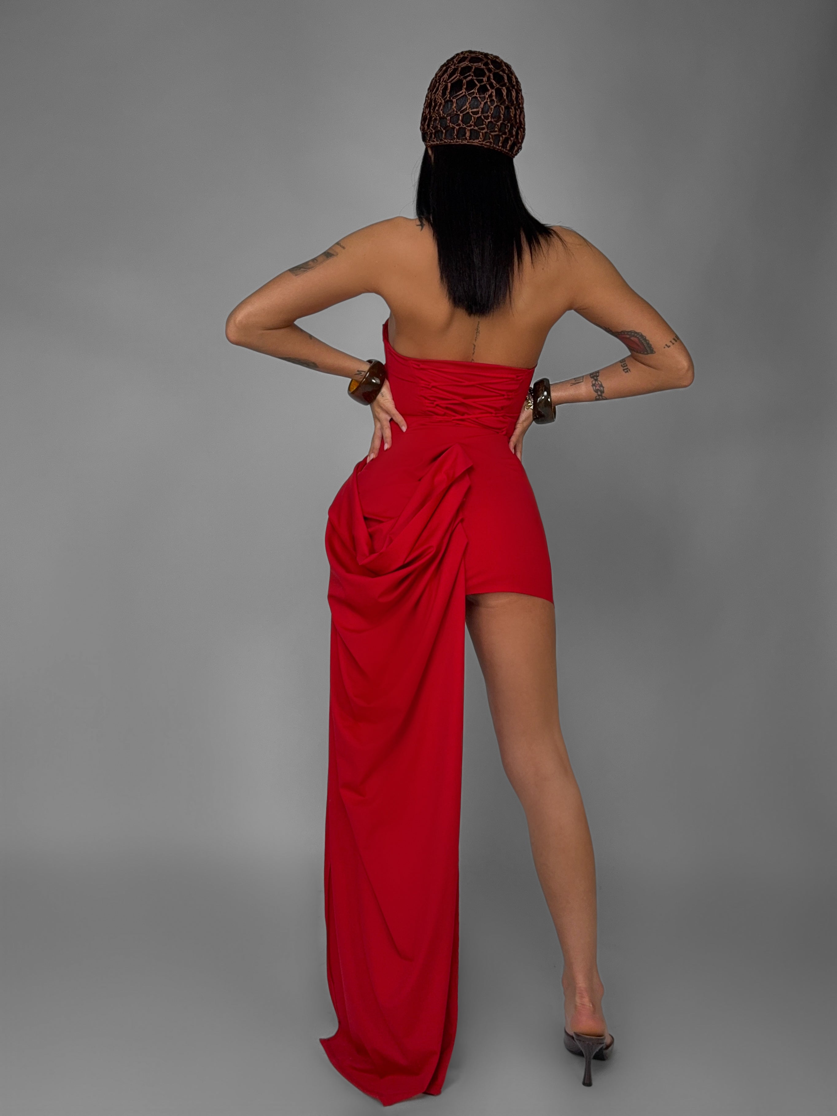 Abito Draped Silhouette-Red
