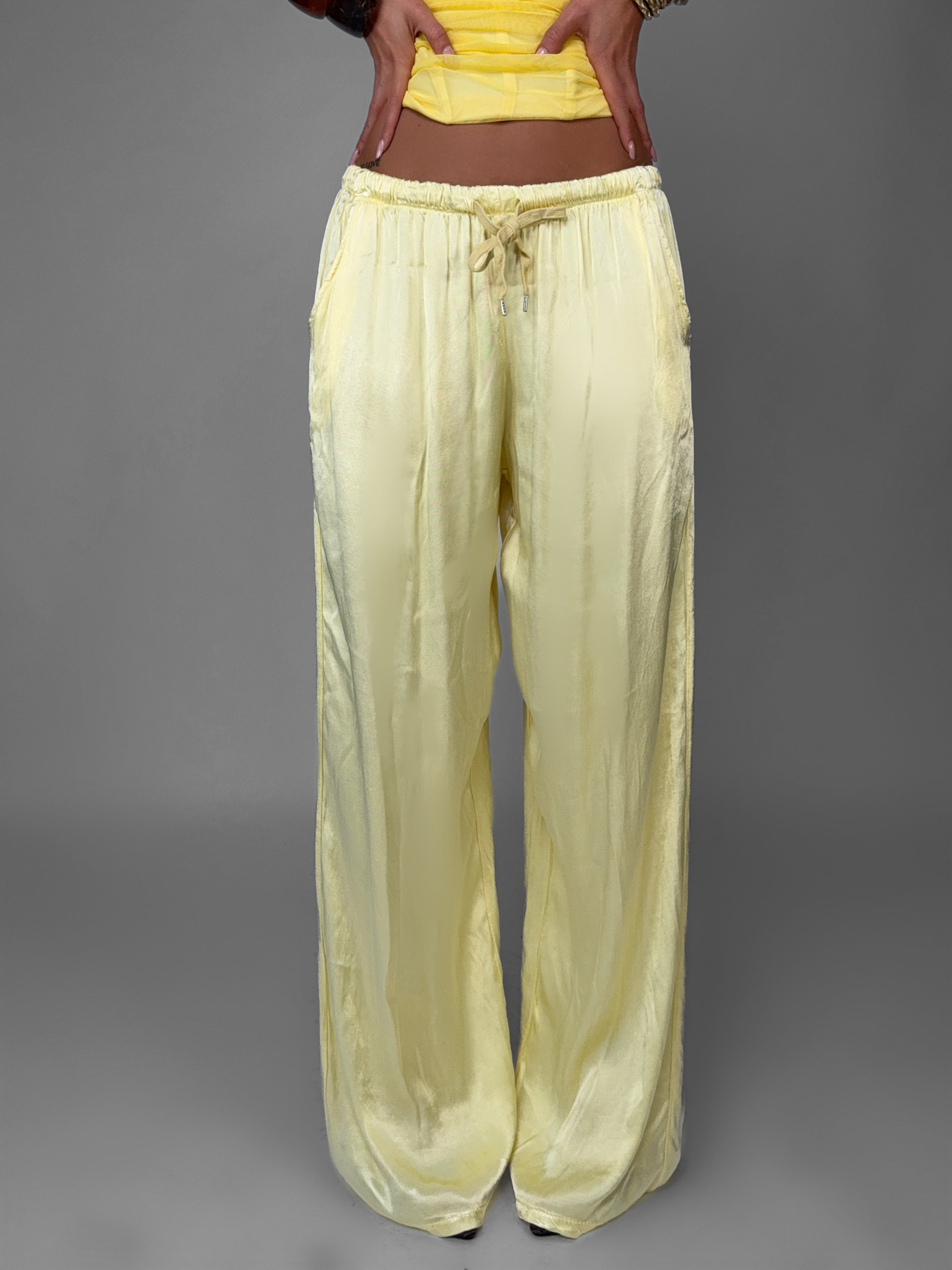 Pantalone Satin Palazzo-Yellow