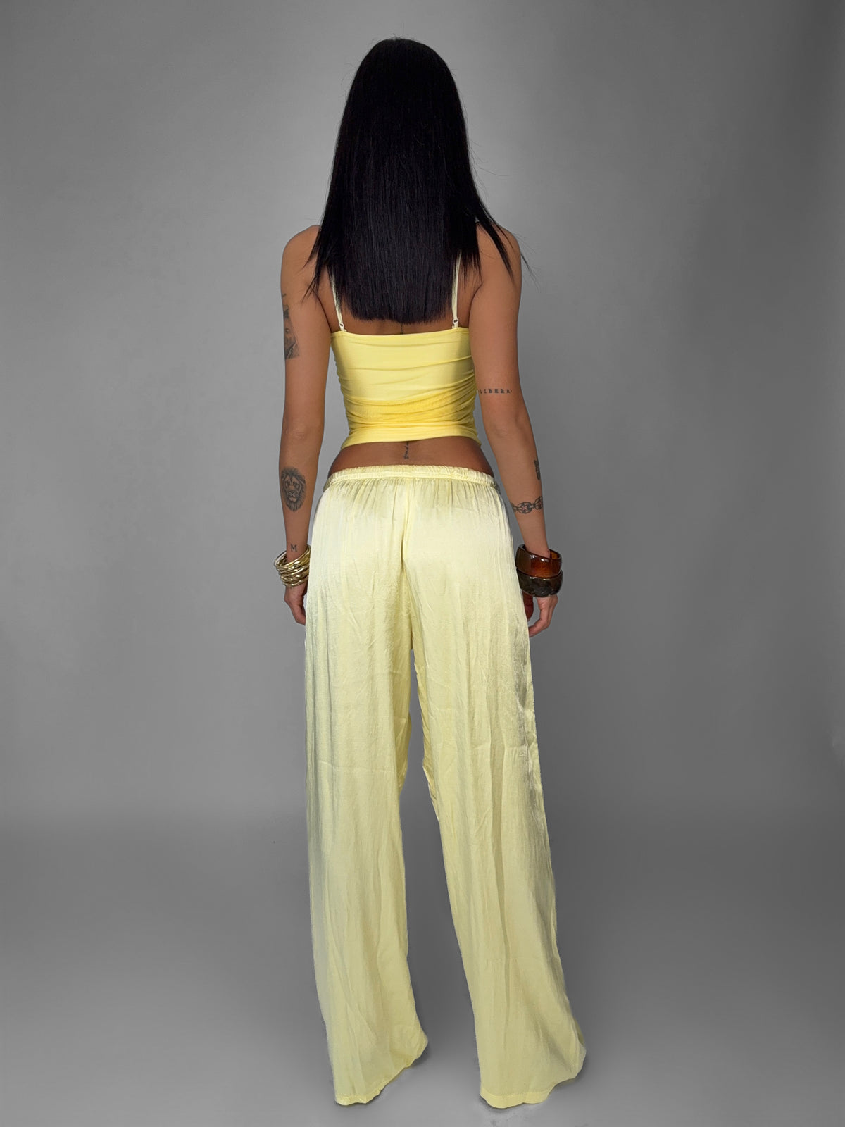 Pantalone Satin Palazzo-Yellow