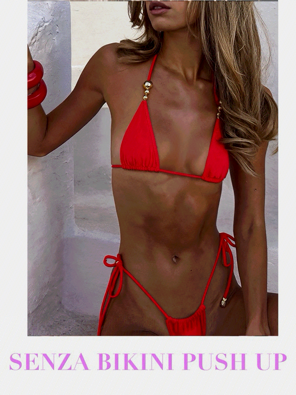 Bikini Triangolo Push Up-Red-Perizoma