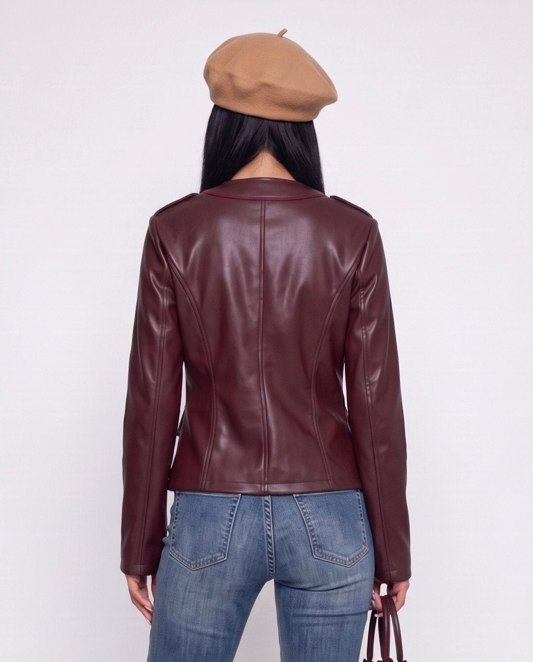 Giacca Leather Button-Cherry Red