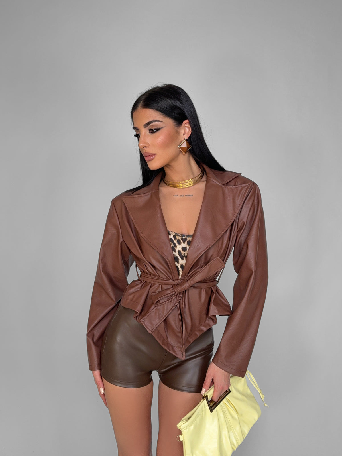 Giacca Glossy Leather-Brown