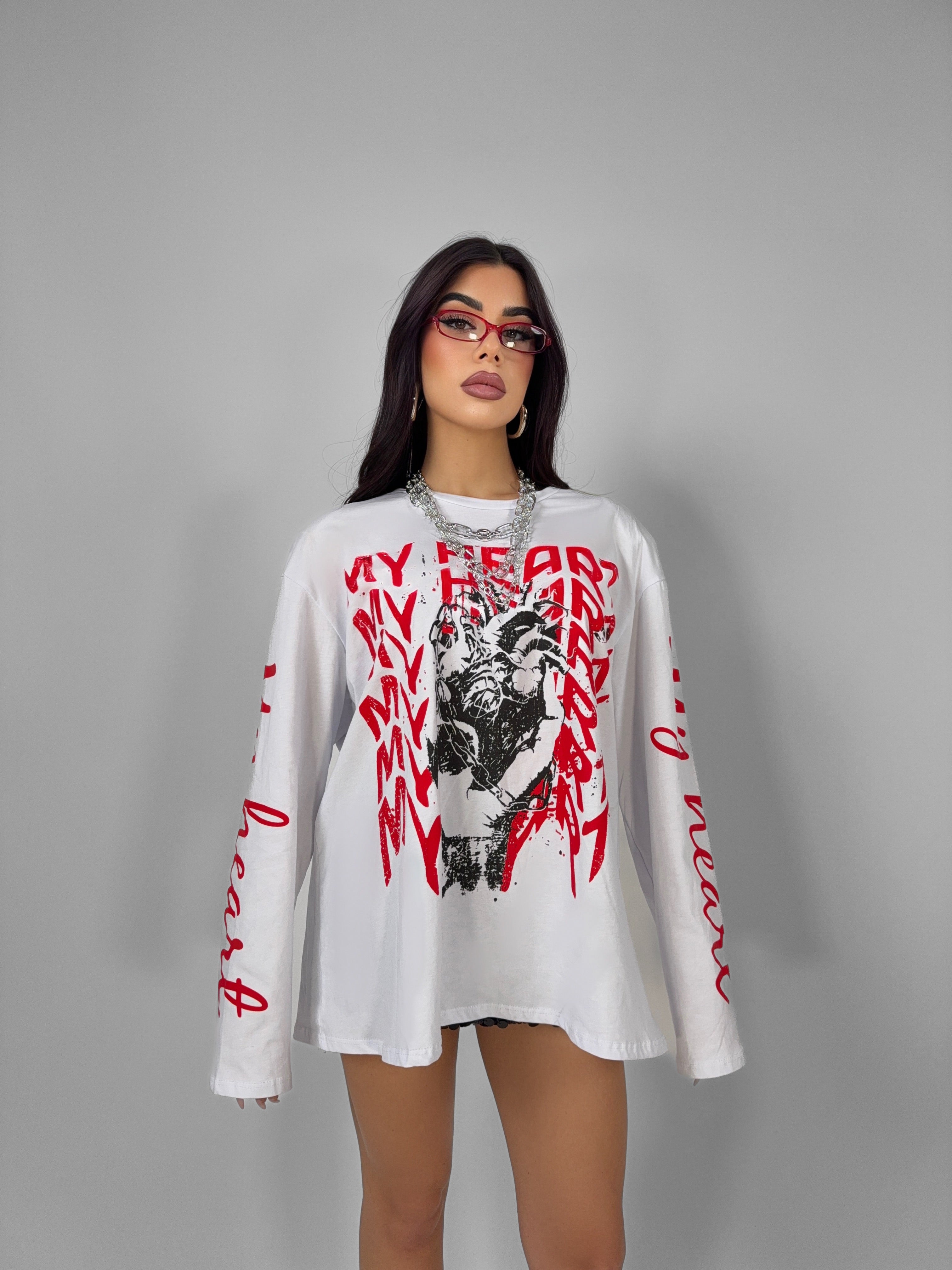 My Heart Oversized Jumper - White