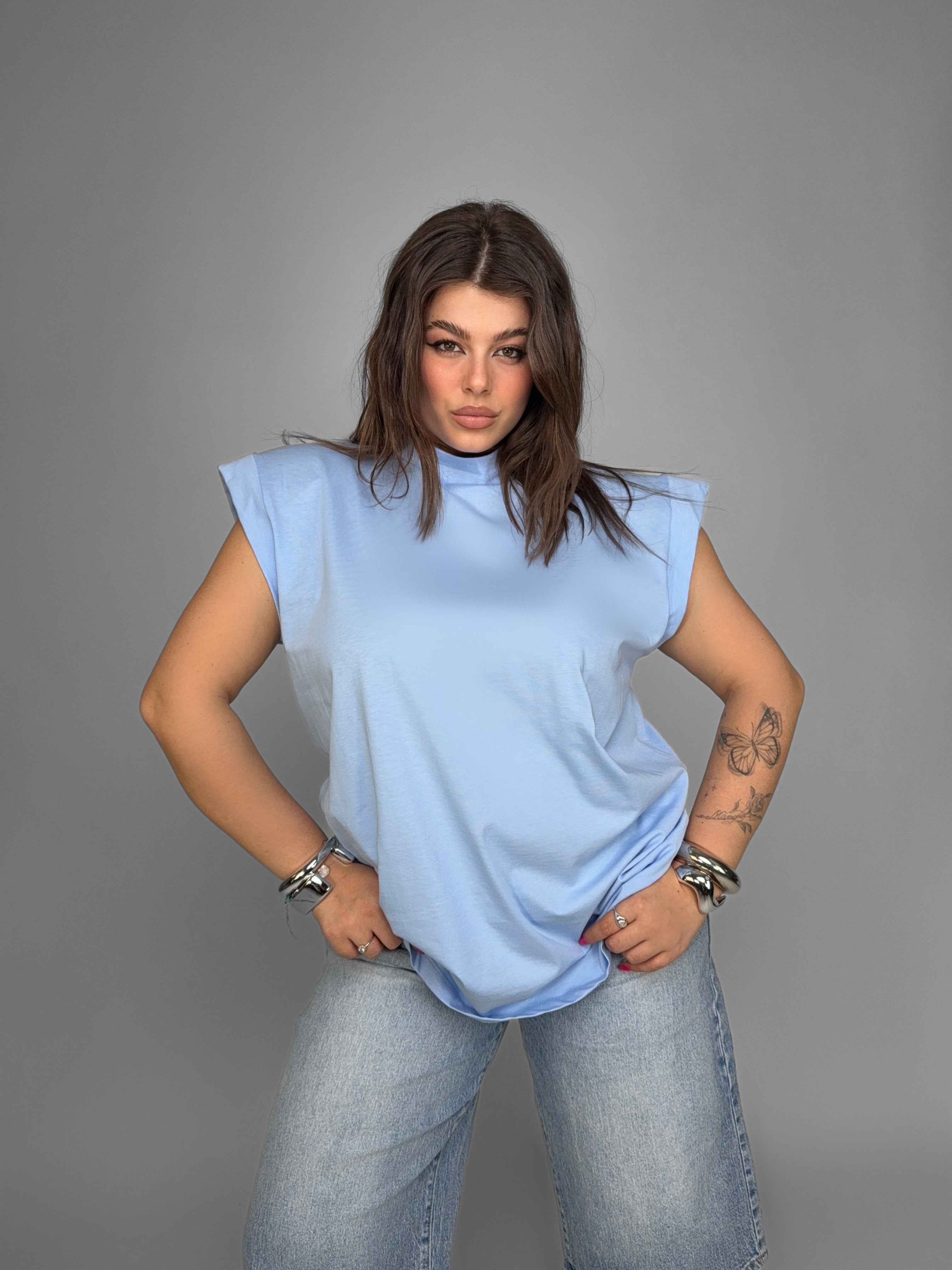 CURVY FIT - Top Classic Tank-Light Blue
