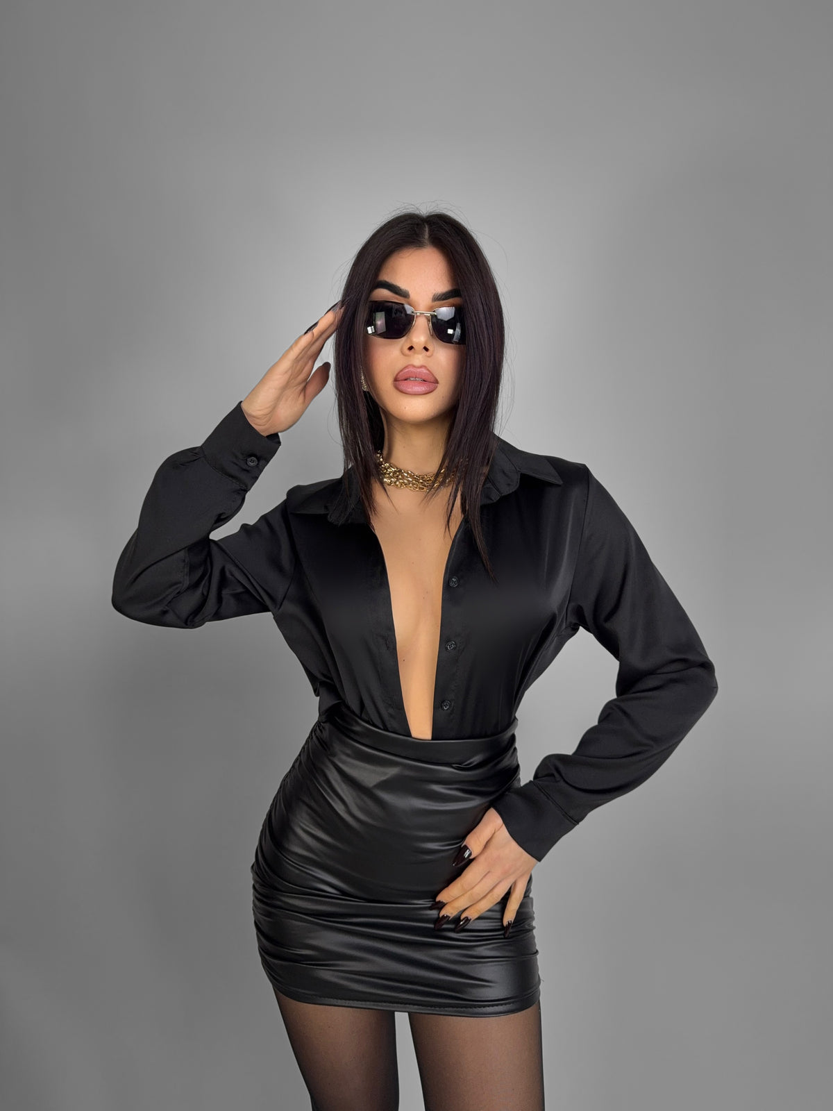 Sleek Glossy Shirt - Black