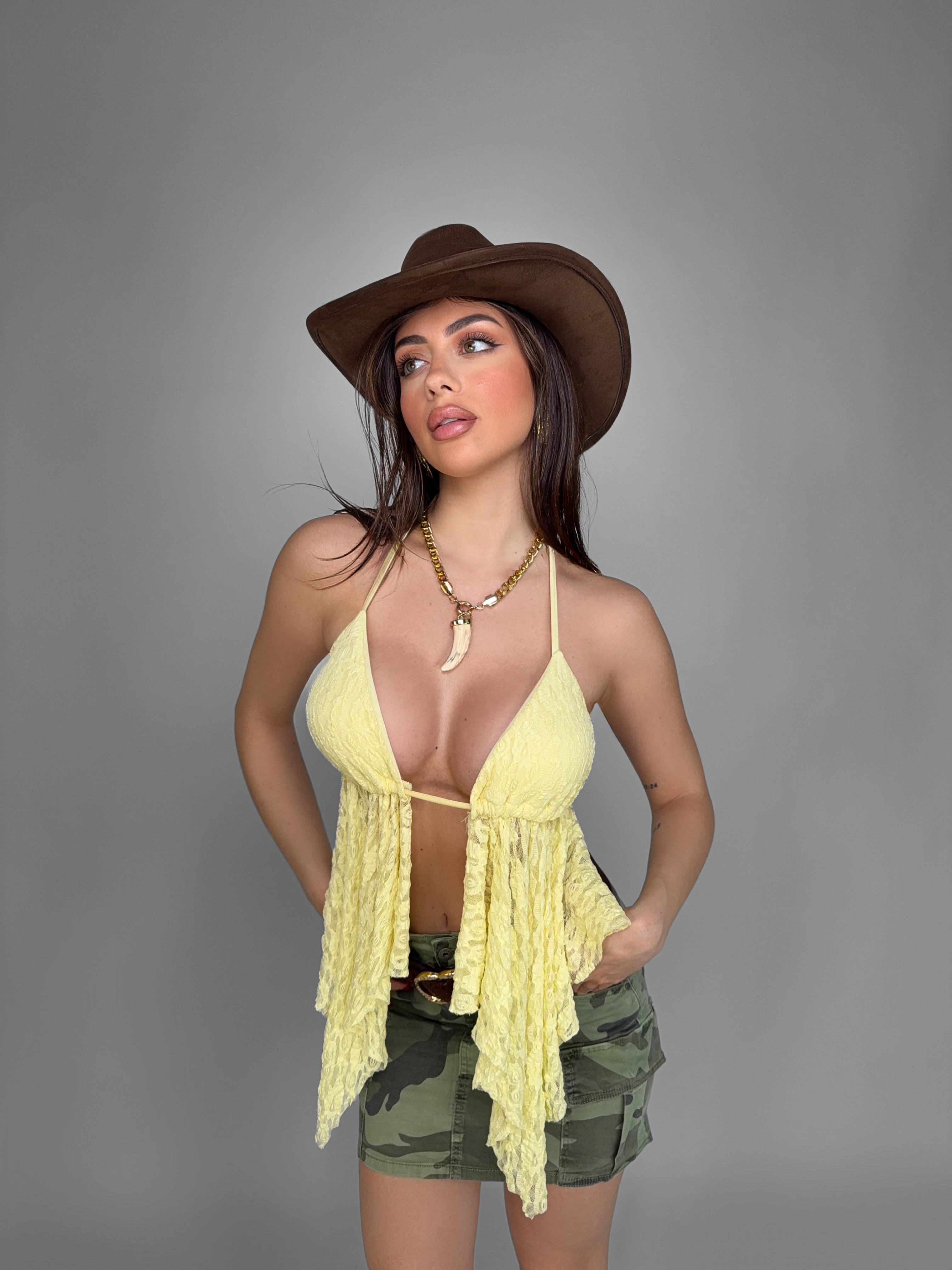 Top pizzo volant-Giallo