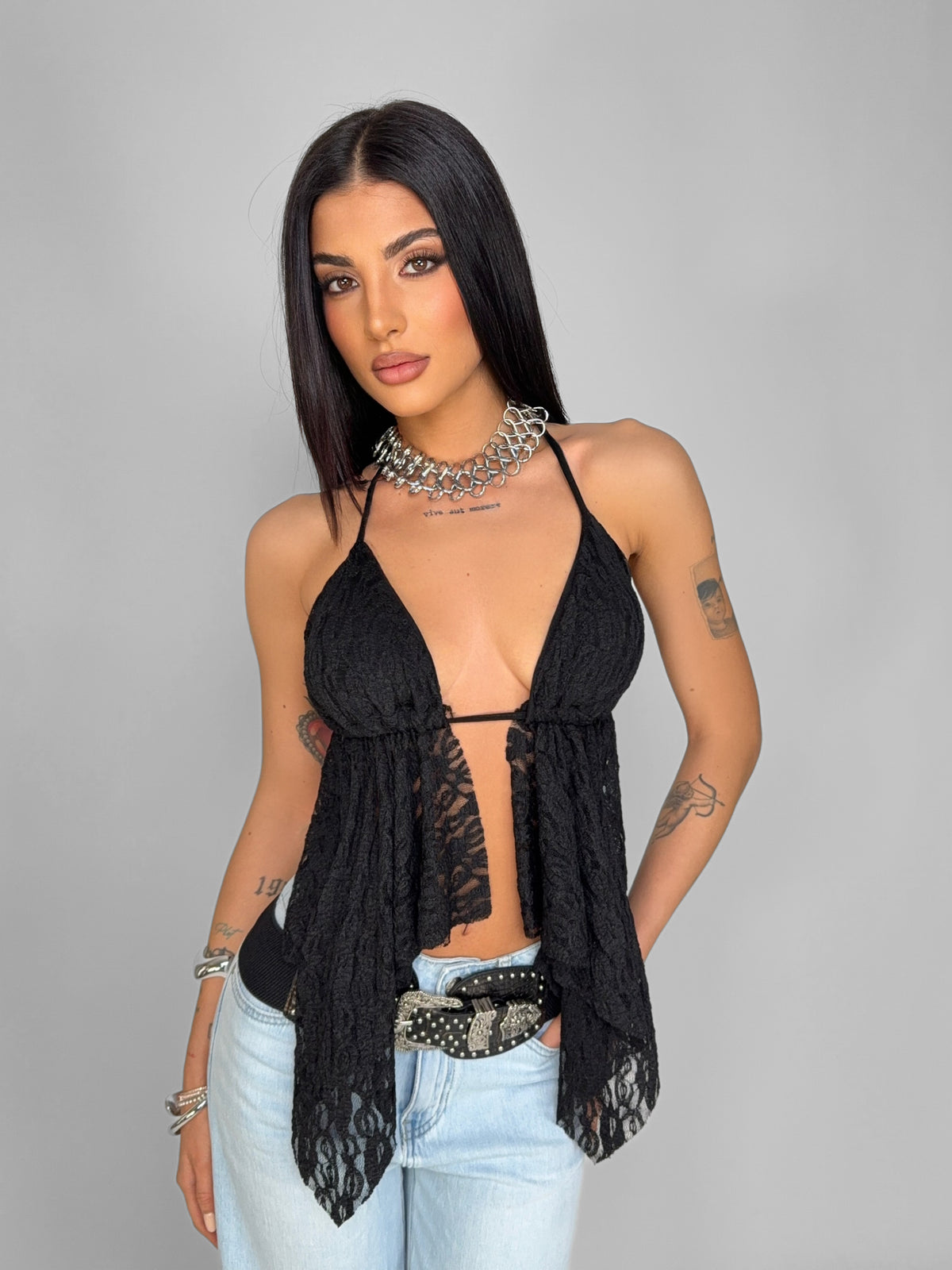 Top Lace Flounce-Black