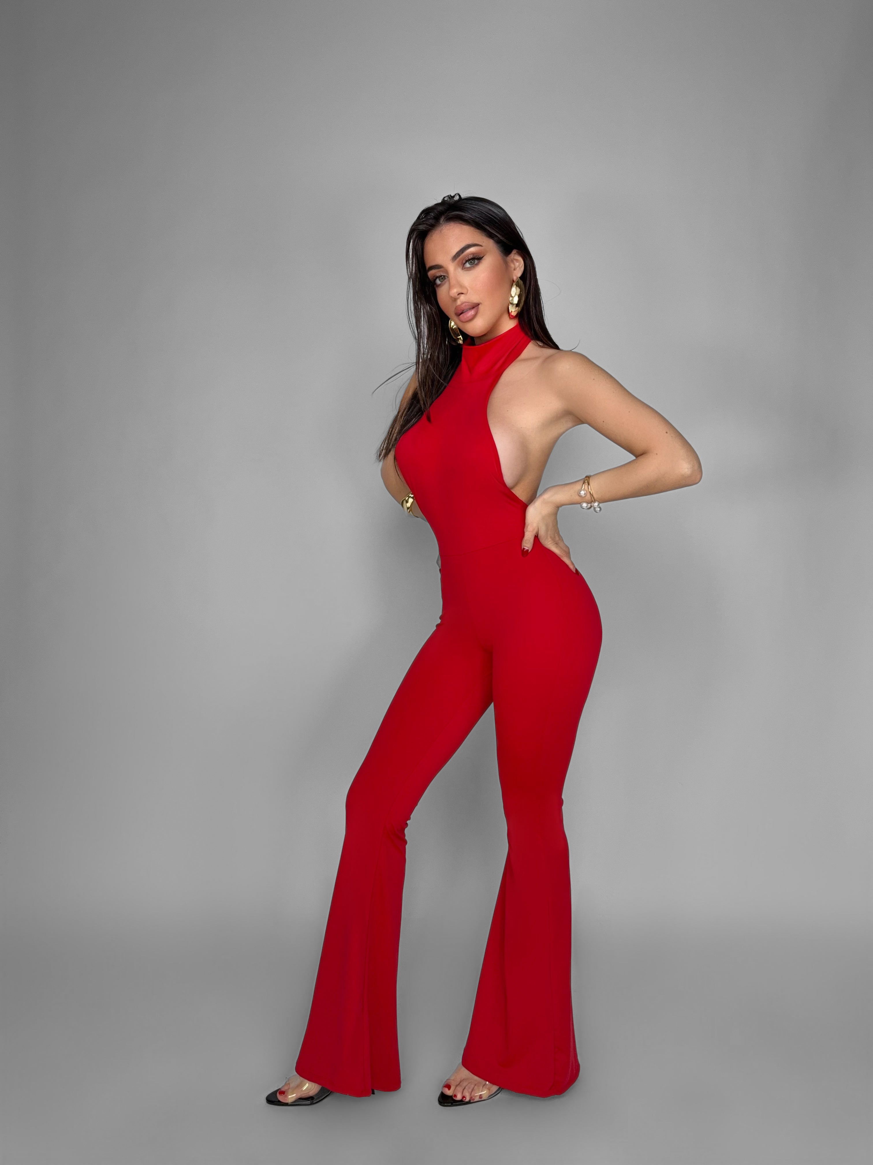 Halter Jumpsuit-Red