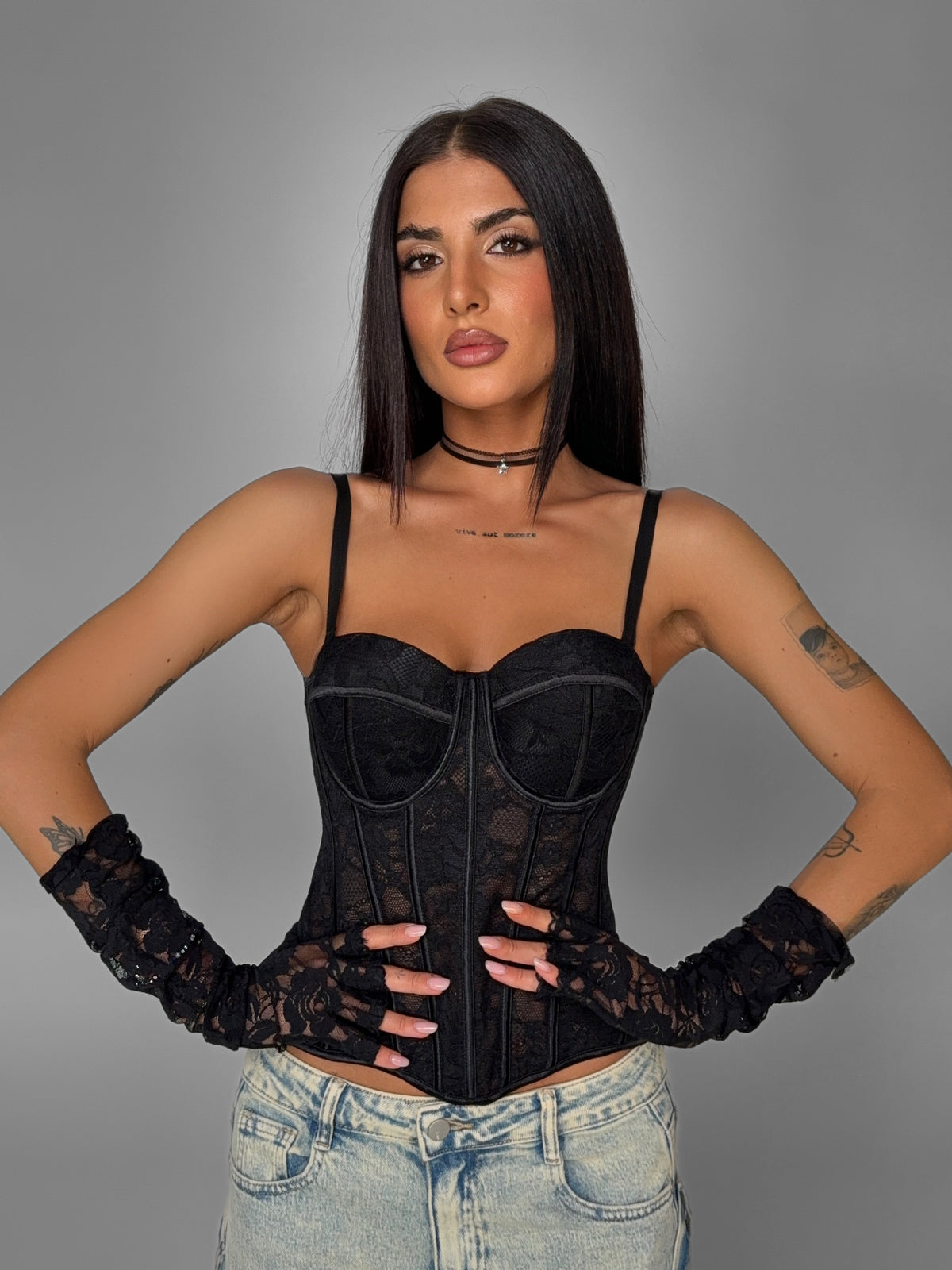 Corset Petal Lace-Black