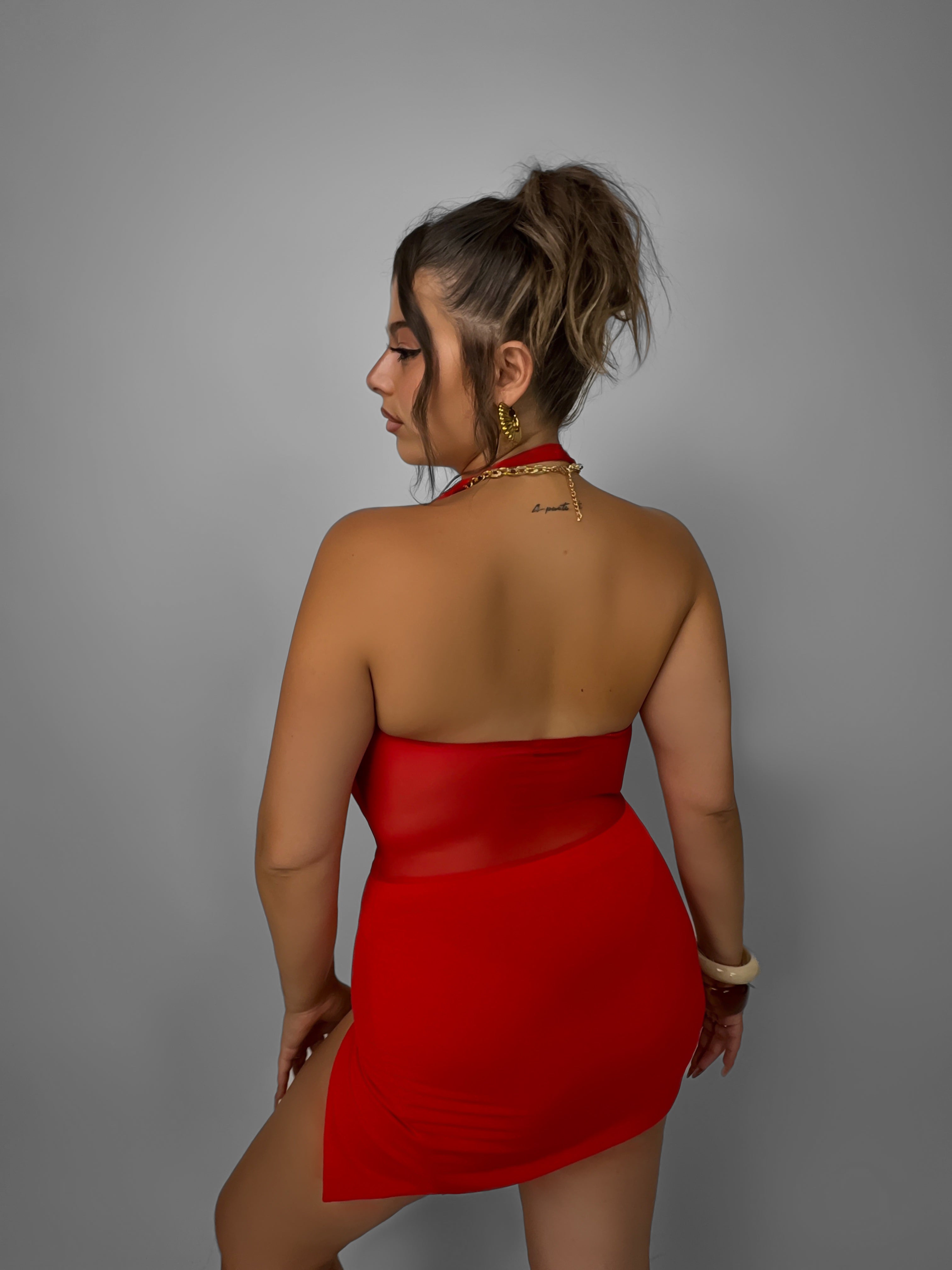CURVY FIT - Jewel Veiled Dress - Red