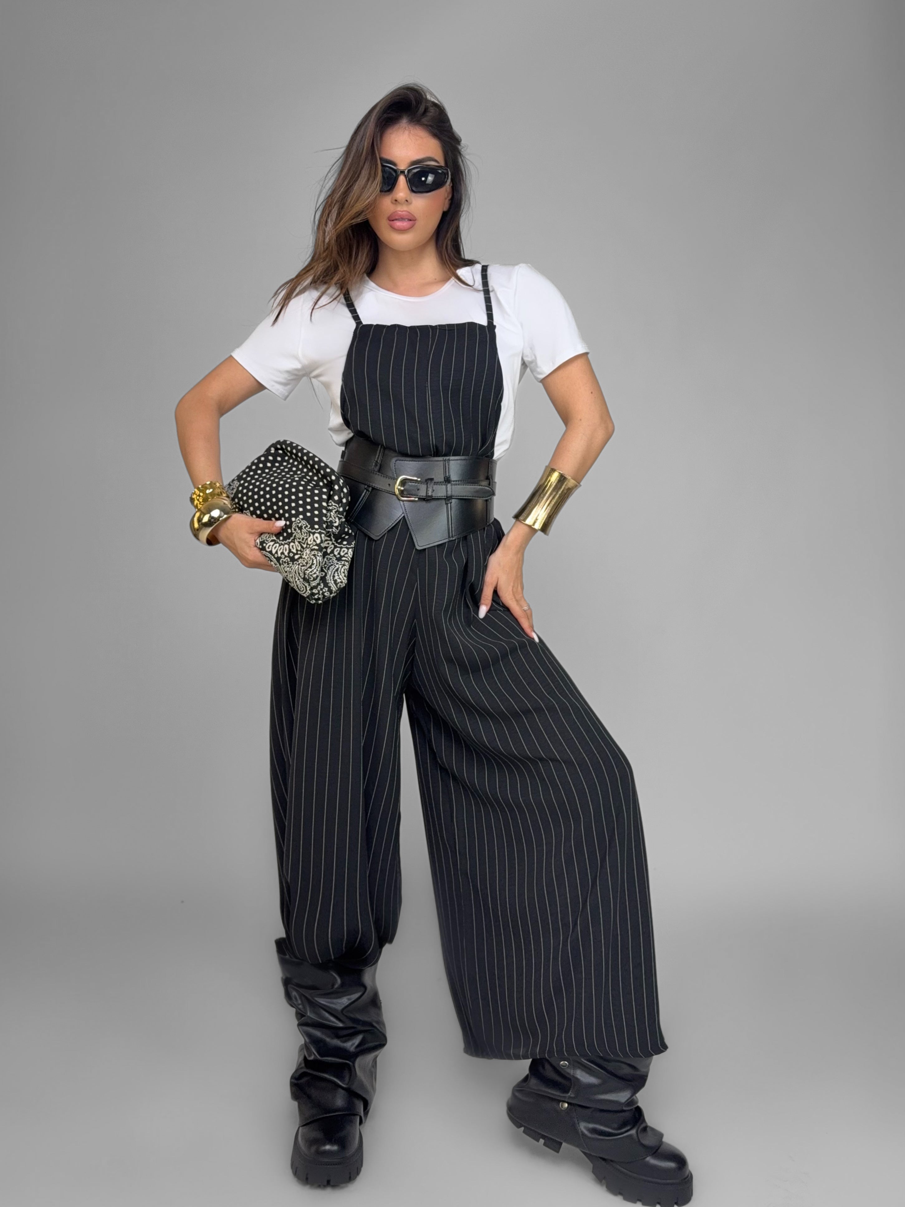 Pinstripe Dungarees-Black
