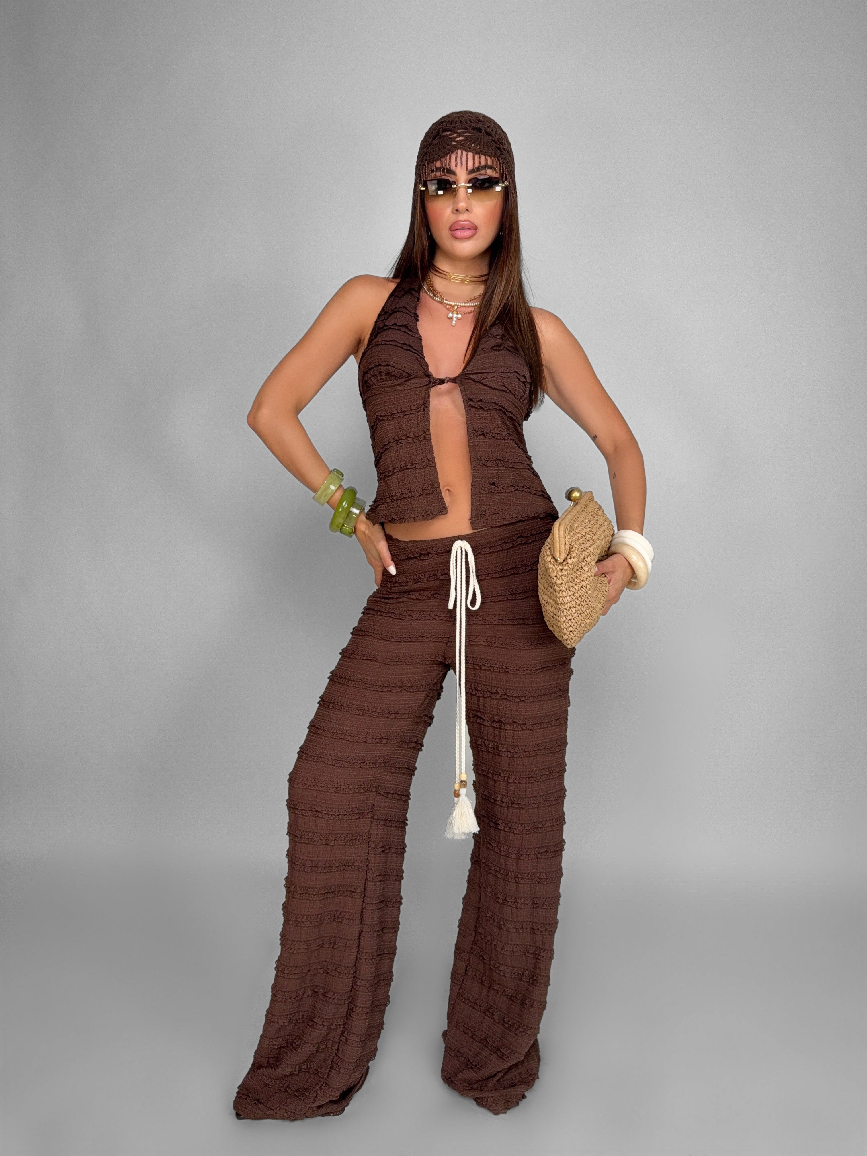 Total Look Crochet Stripe Brown