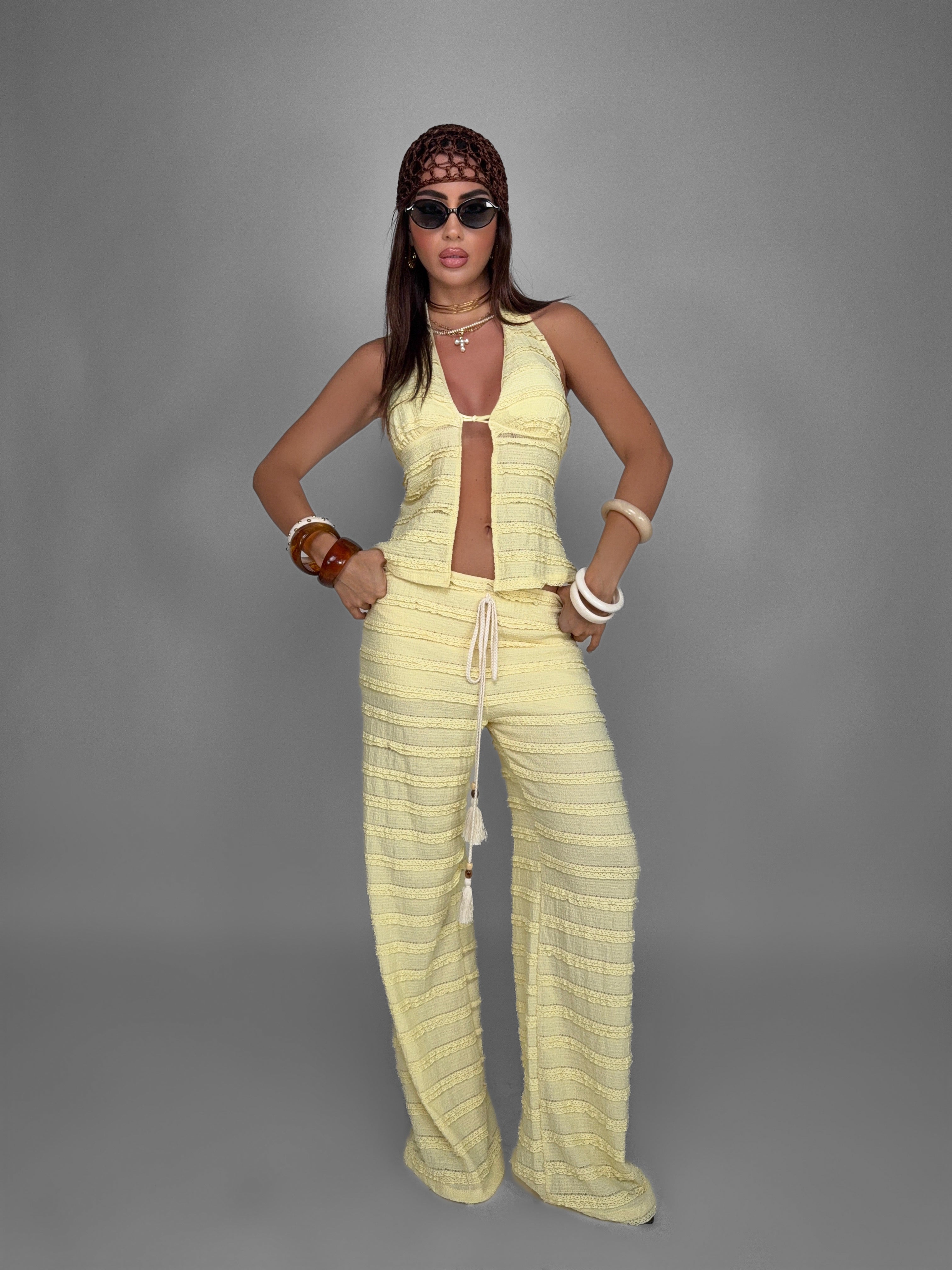 Total Look Crochet Stripe Yellow