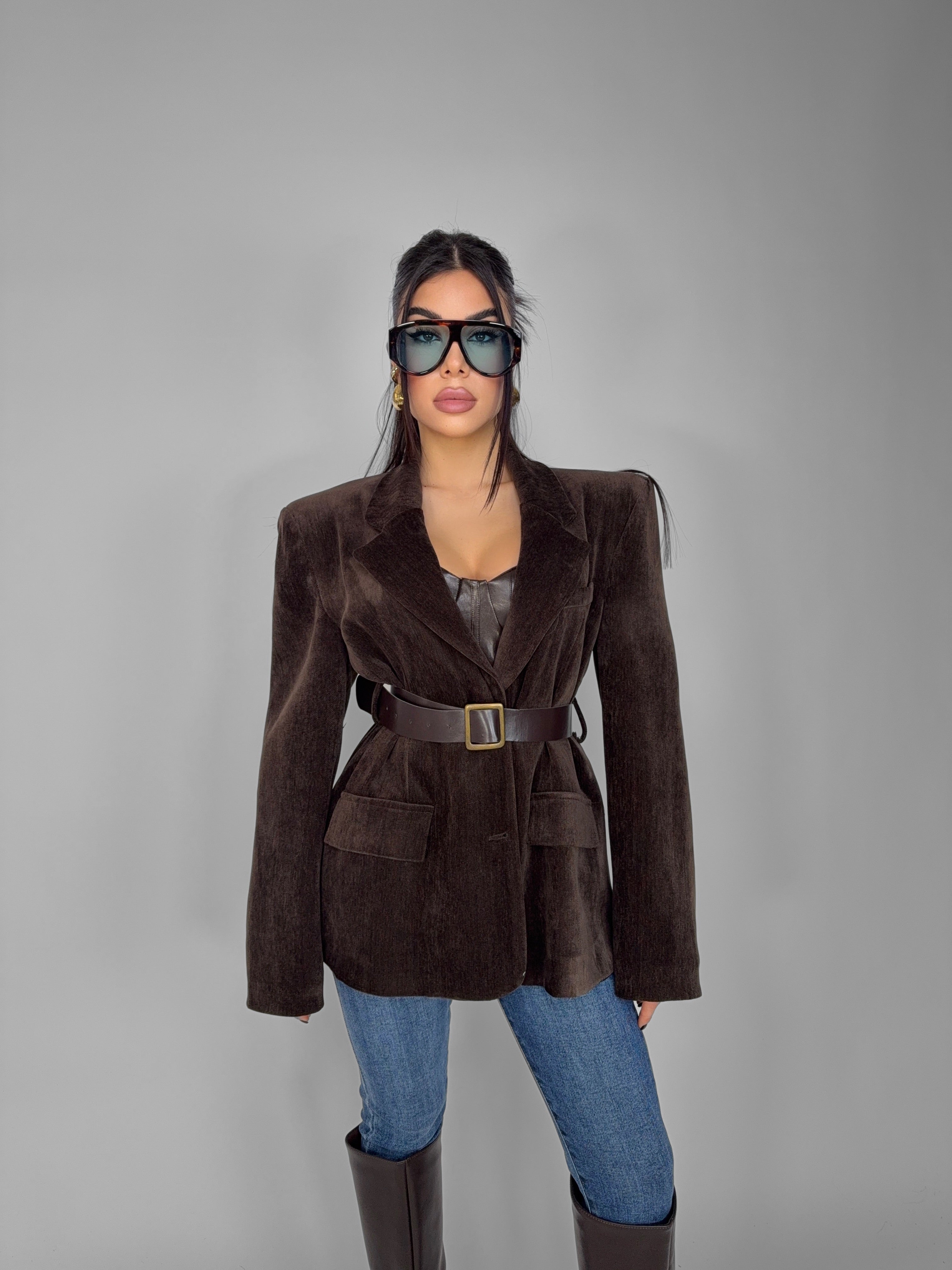 Blazer Belted Classic-Brown