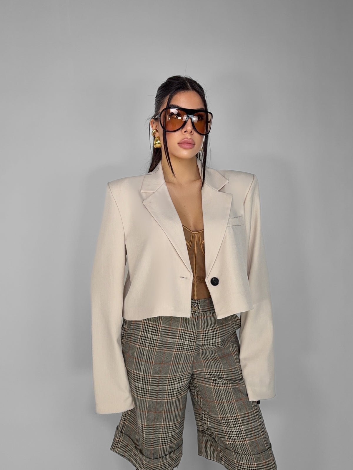 Block Crop Jacket - Beige