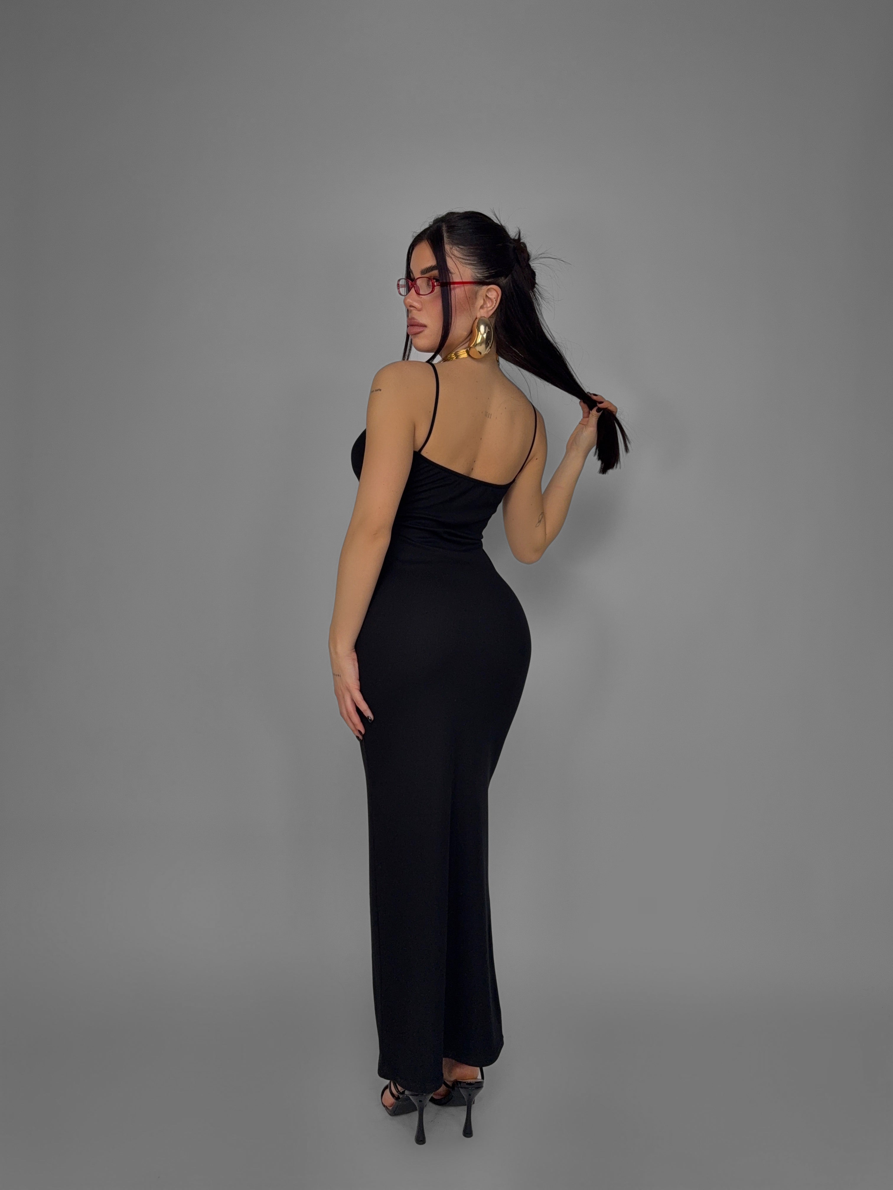 Long Ribbed Dress - Black