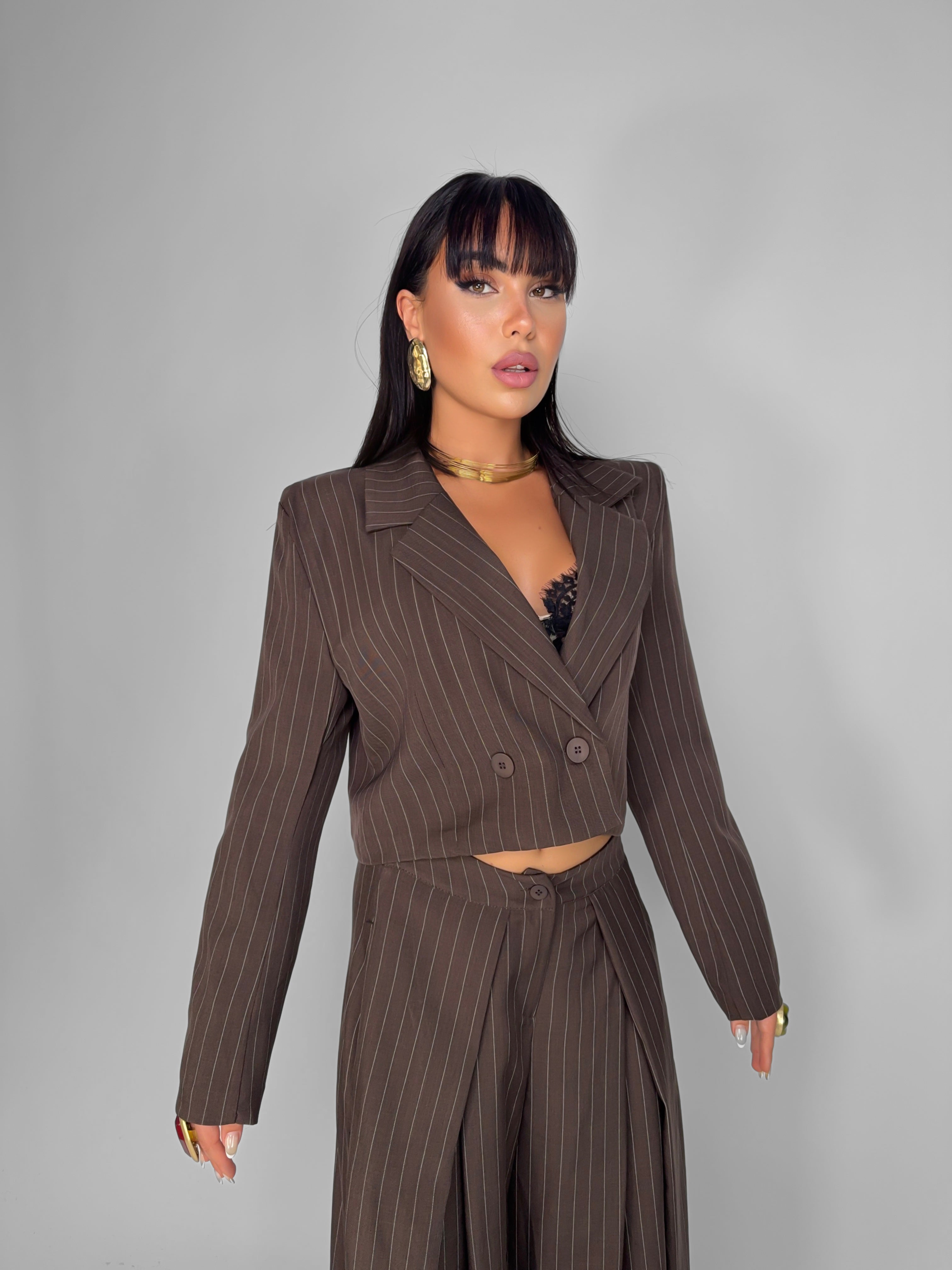 Crop Stripe-Brown Jacket