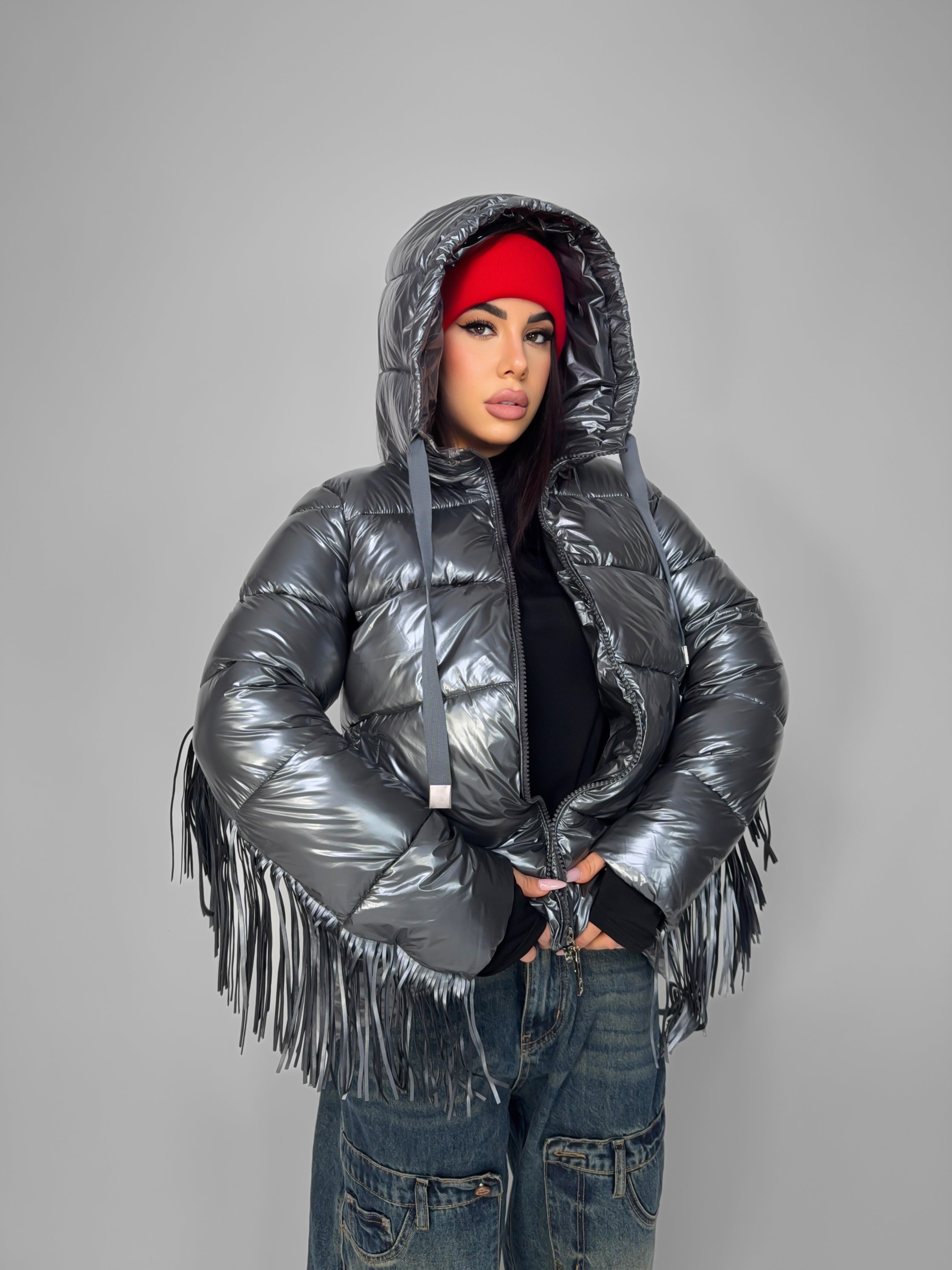 Metallized Gloss Puffer Jacket - Silver