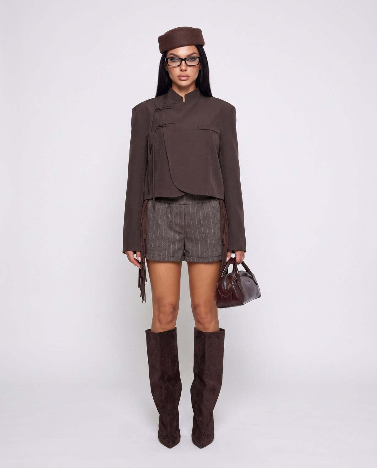 Giacchetto Boxy Crop-Brown