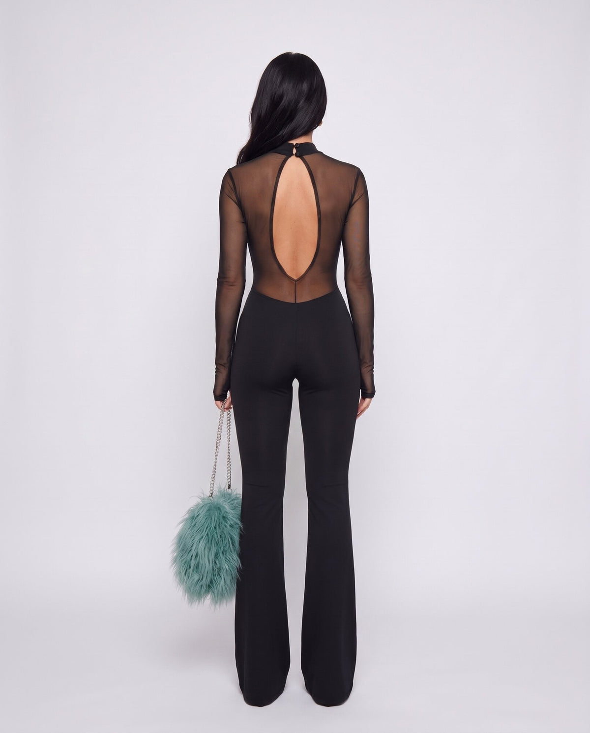 Jumpsuit Sheer Long-Black