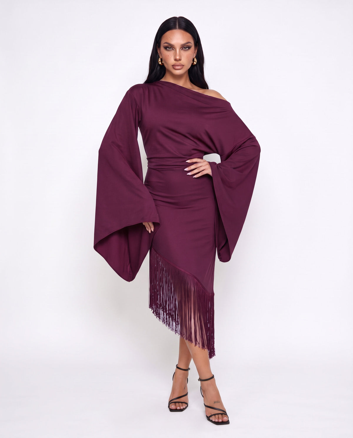 Abito Fringe Hem-Wine