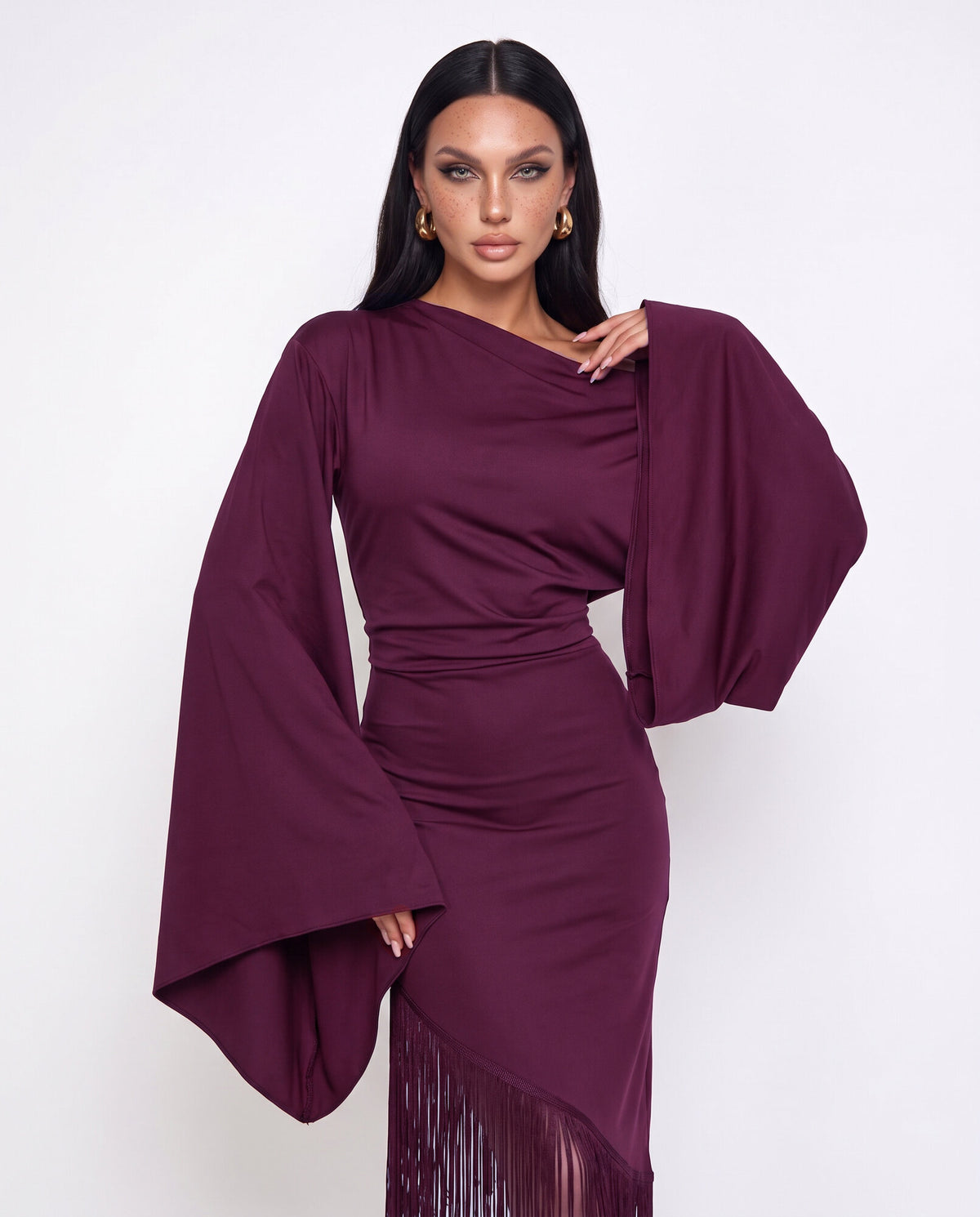 Abito Fringe Hem-Wine