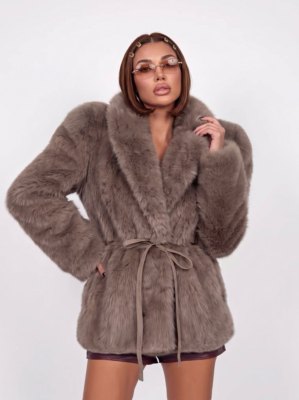 Abrigo de piel It Girl-Marrón