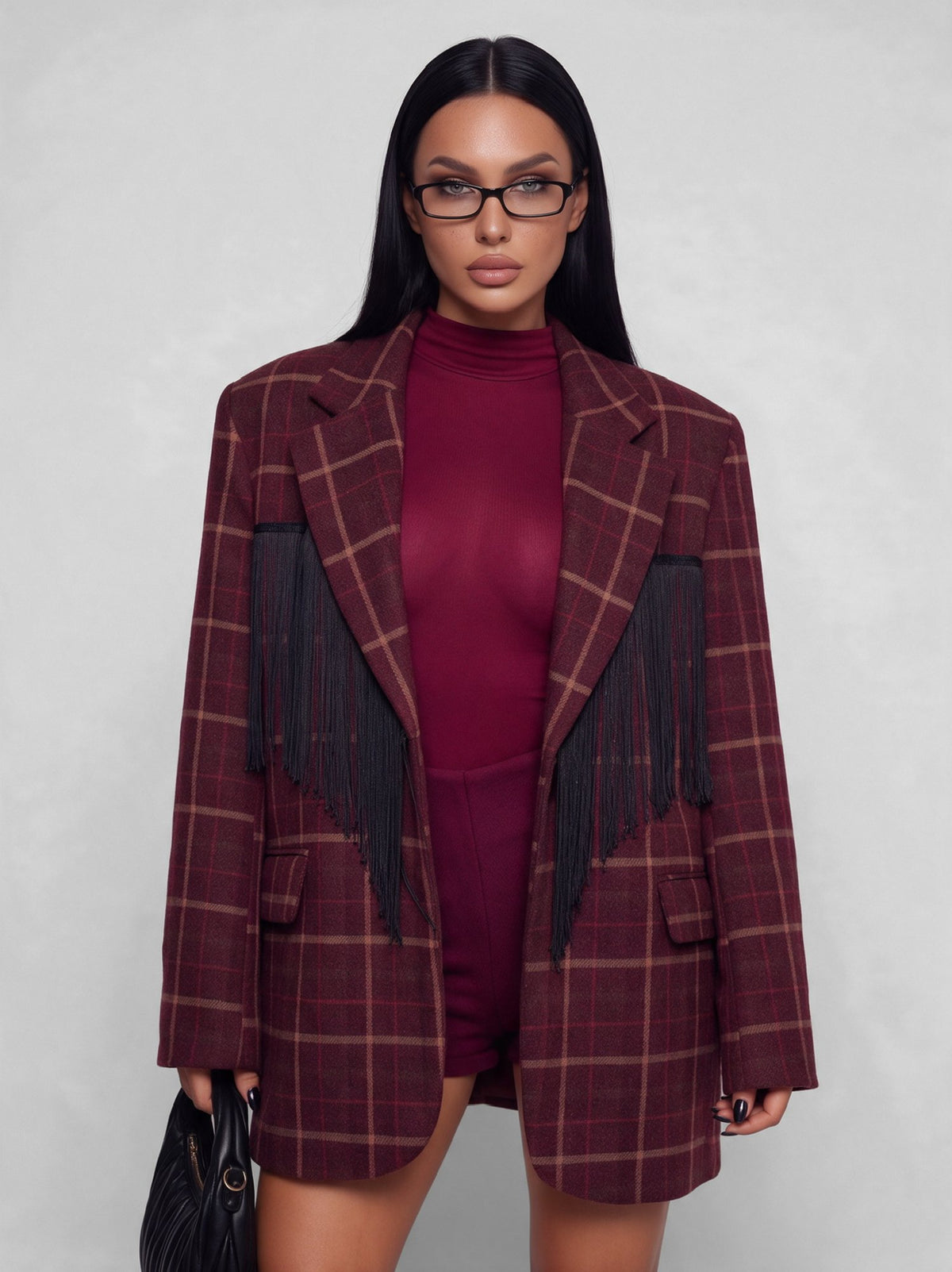 Giacca Check Fringe-Cherry Red