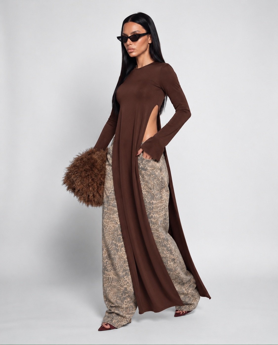 Maglia Long Line-Brown