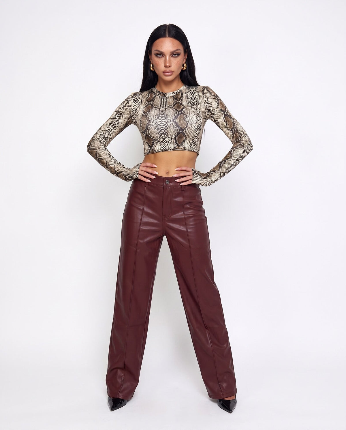Pantalone Leather Seam-Cherry Red