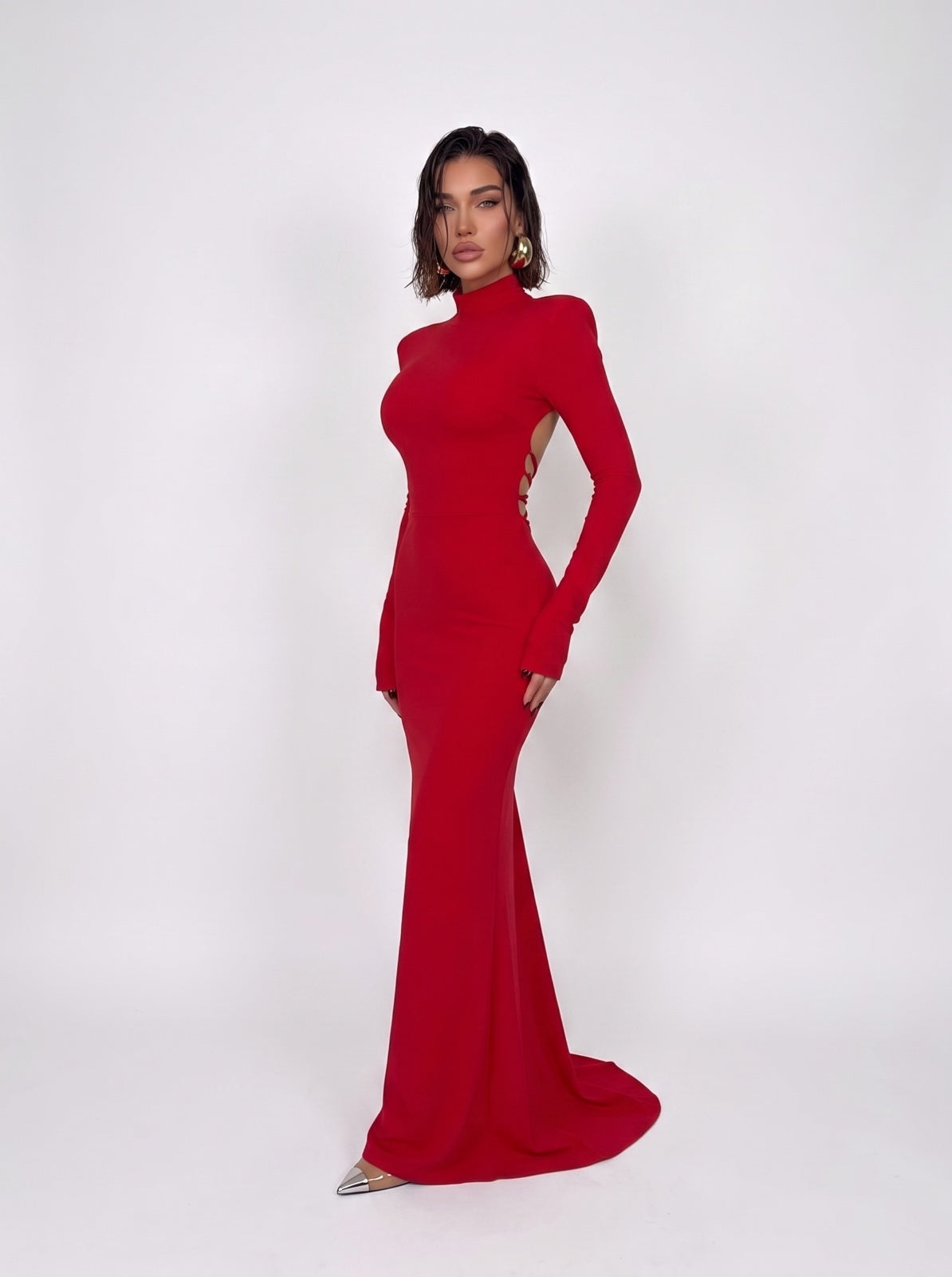 Fitted Lace Dress - Red