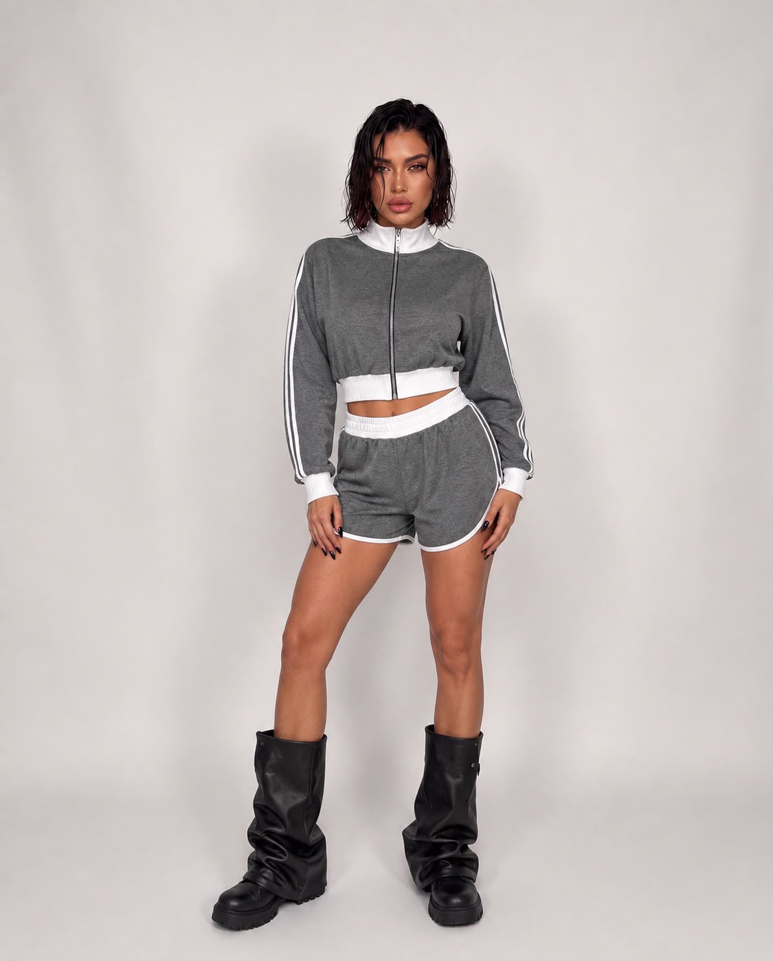 Co-ord Set Sporty Style - Grey