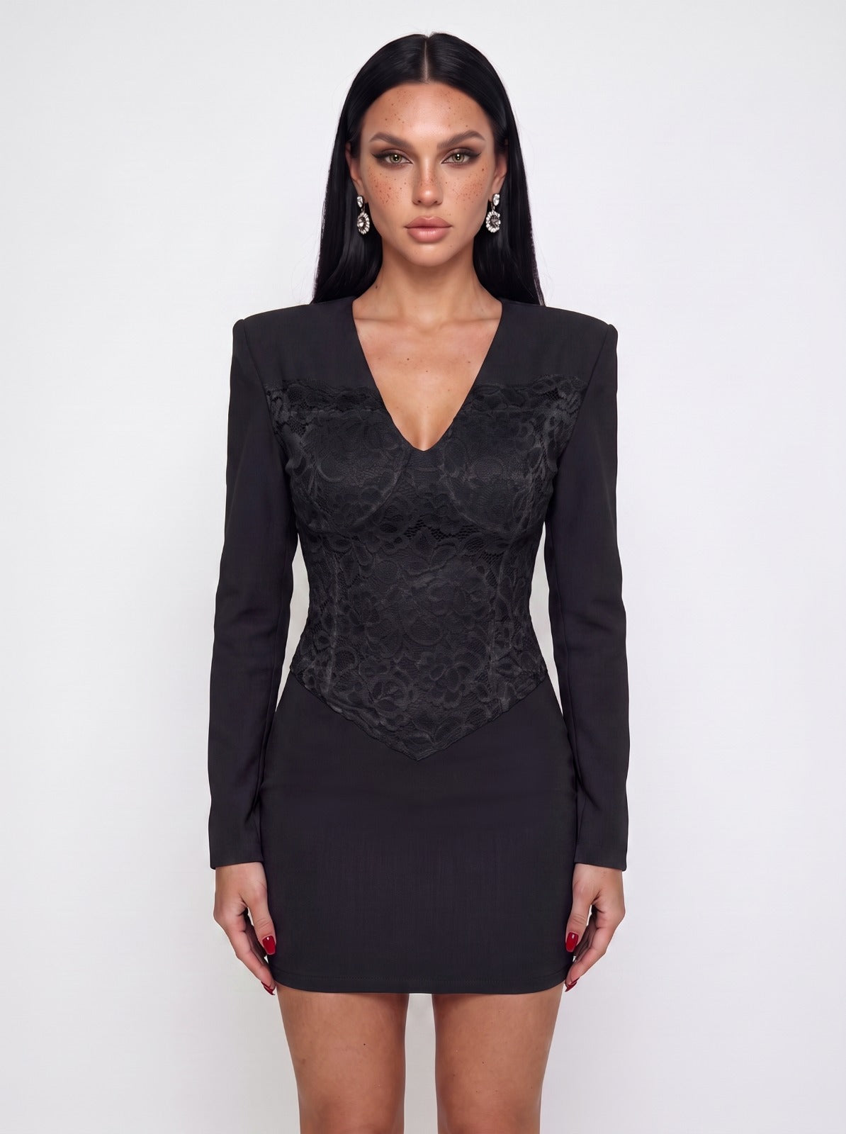 Lace Overlay Dress - Black