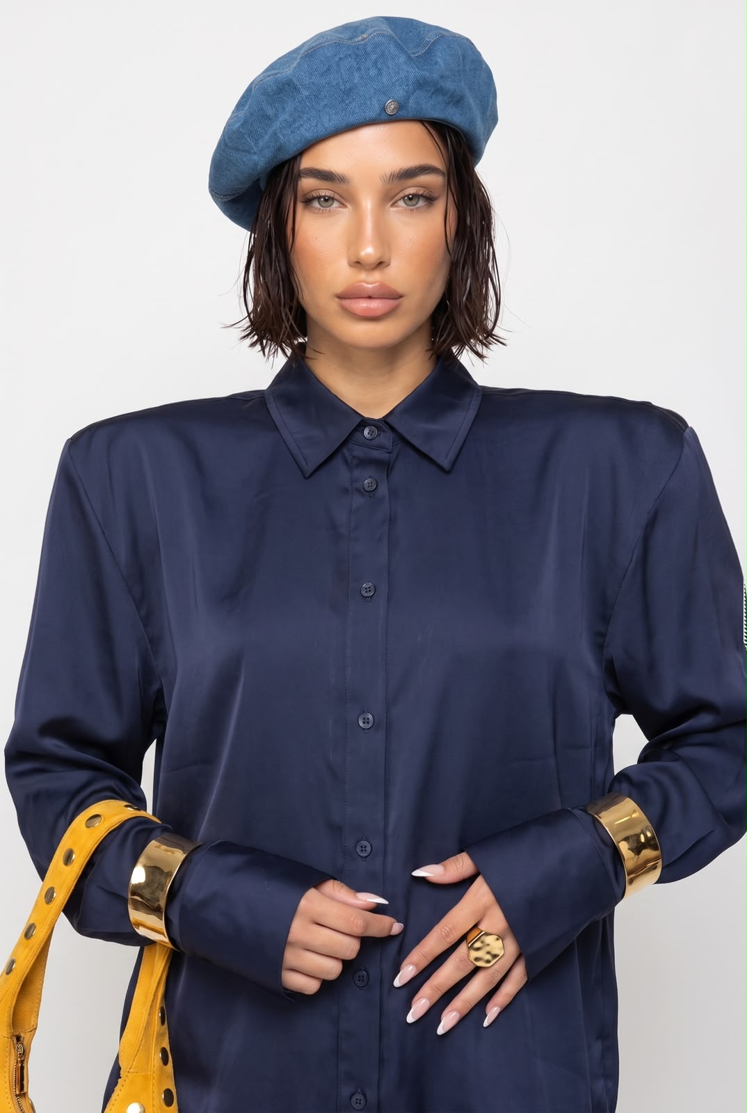 Camicia Shiny Satin-Blu