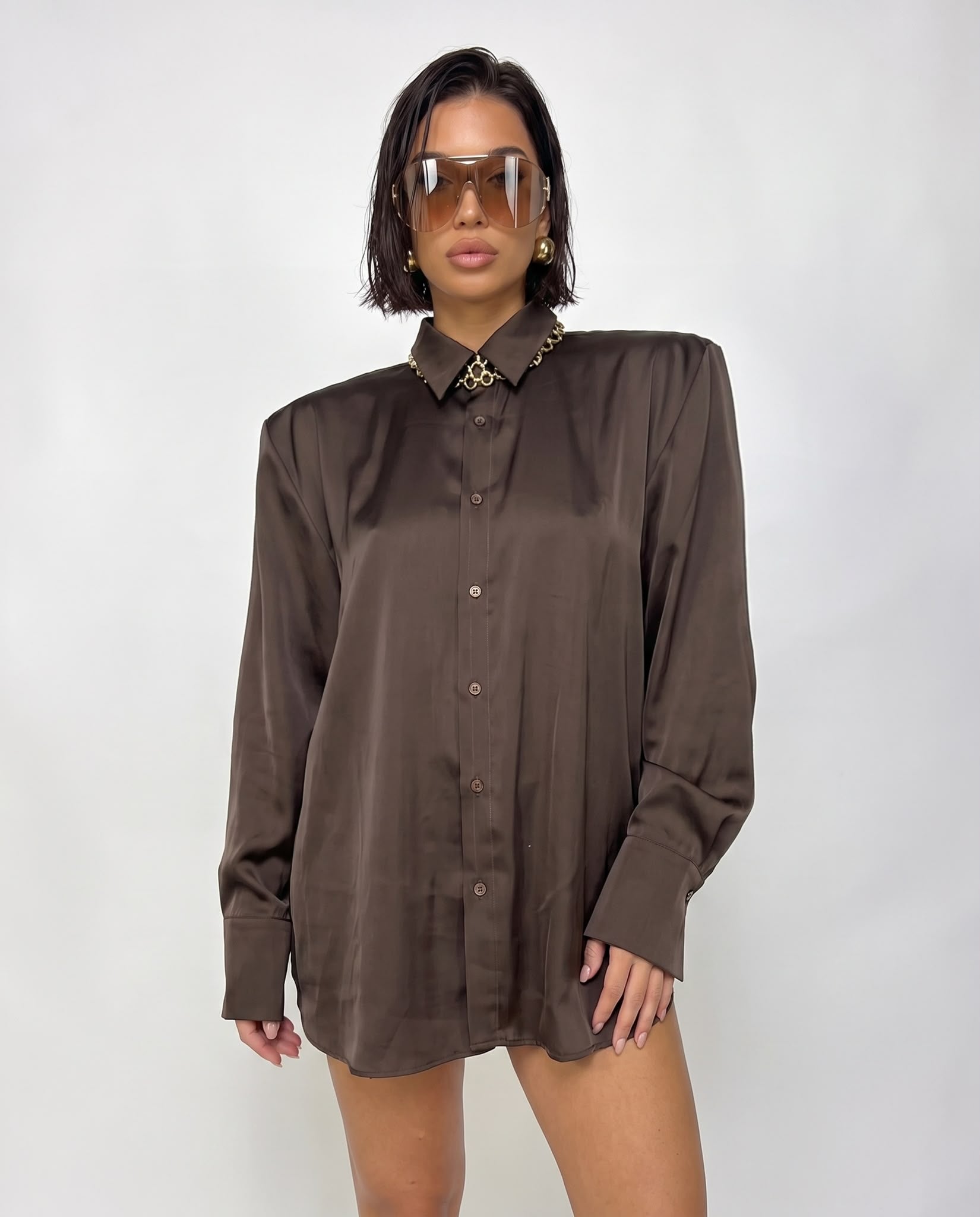 Shiny Satin Shirt-Violet