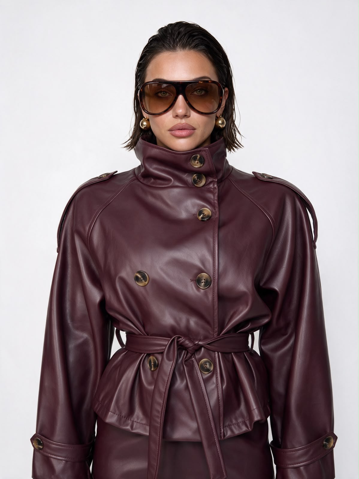 Trench Leather Lady-Cherry Red