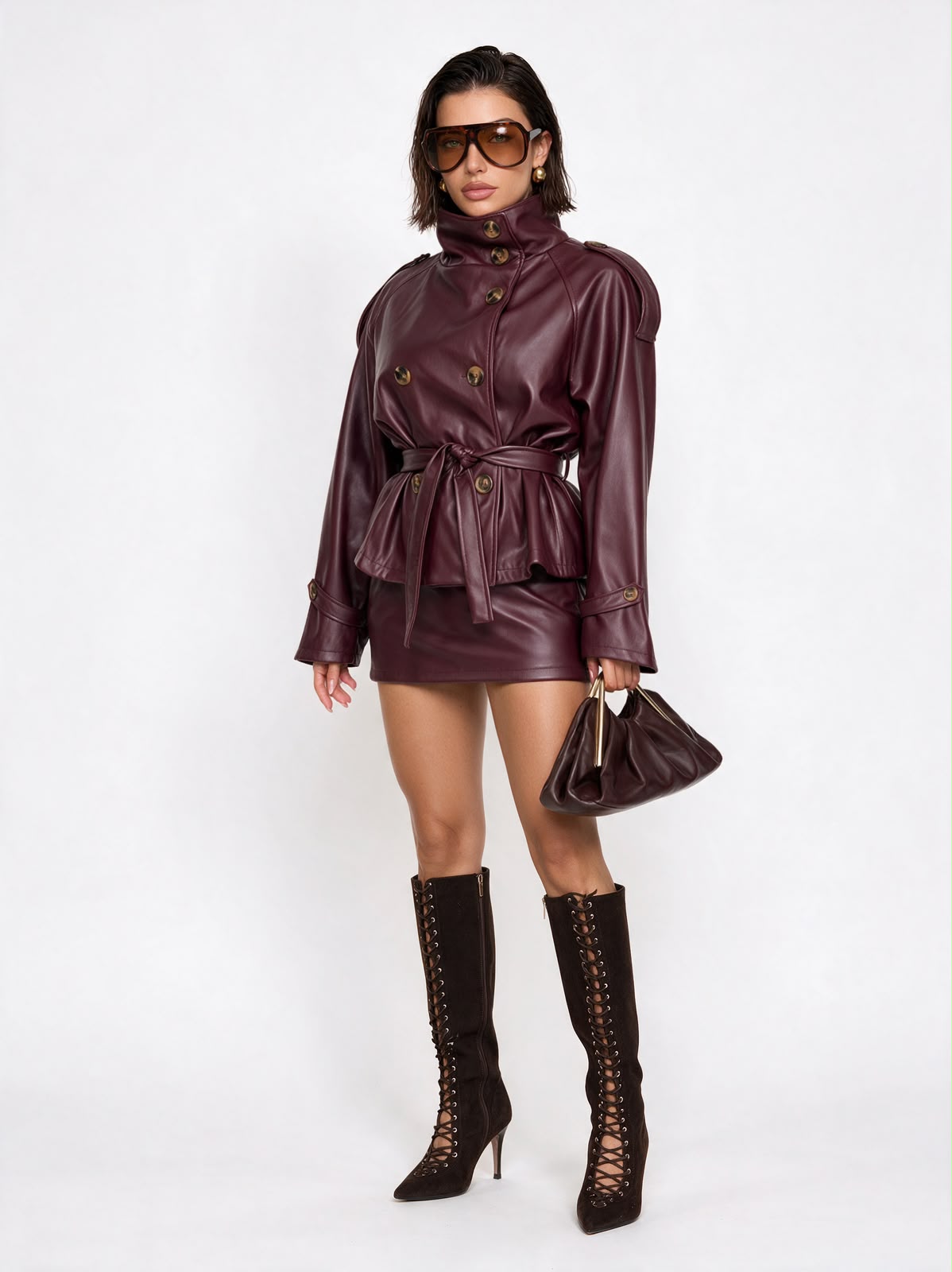 Trench Leather Lady-Cherry Red