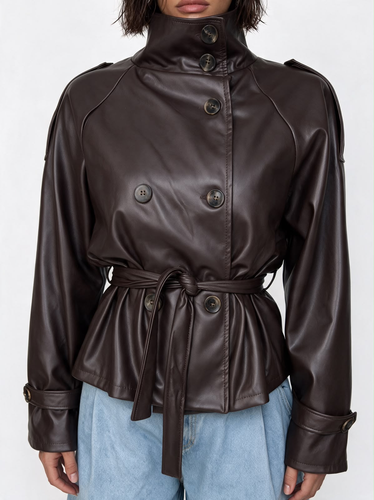 Trench Leather Lady-Brown