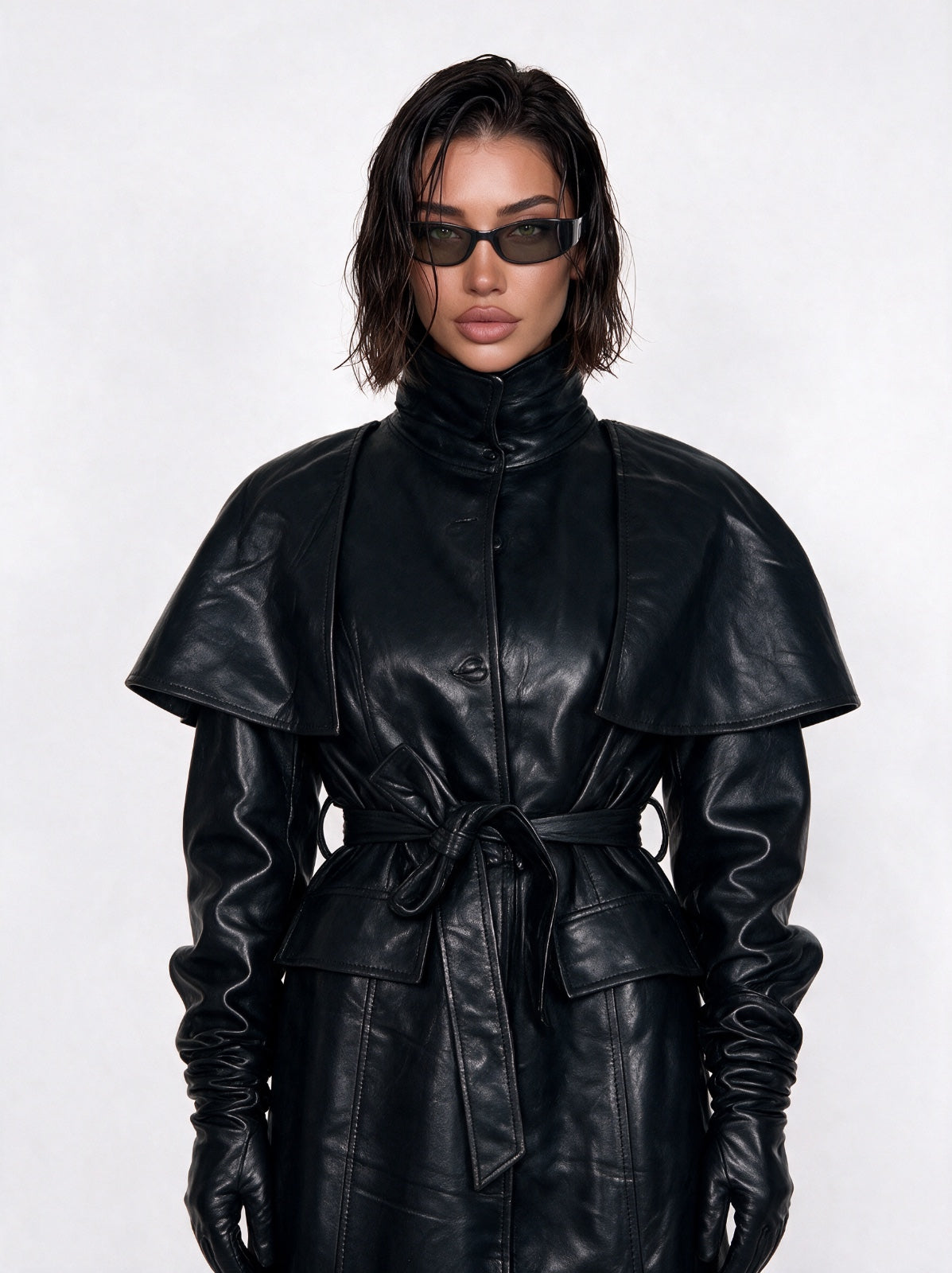 Trench Leather Wrap-Black