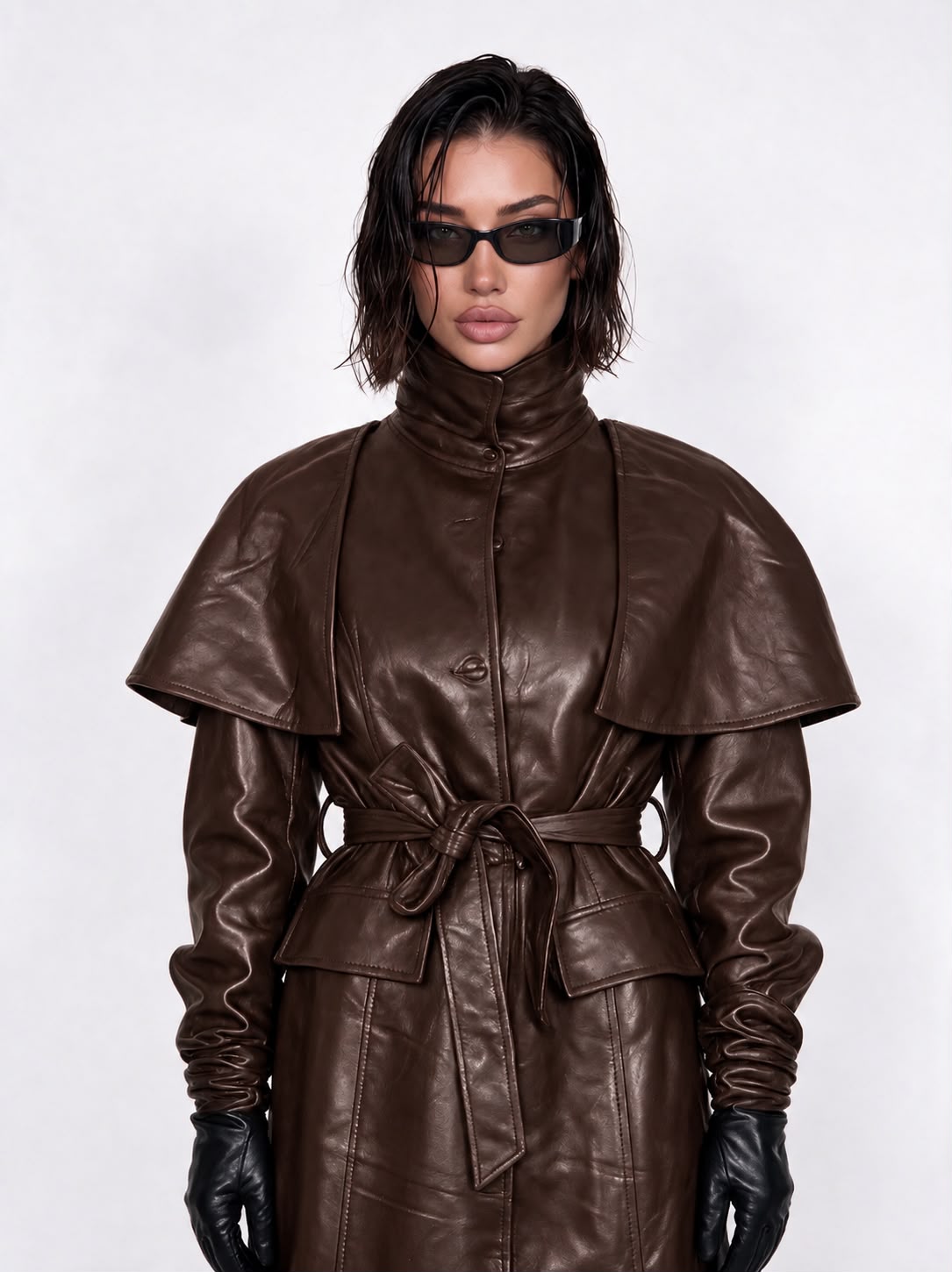 Trench Leather Wrap-Brown