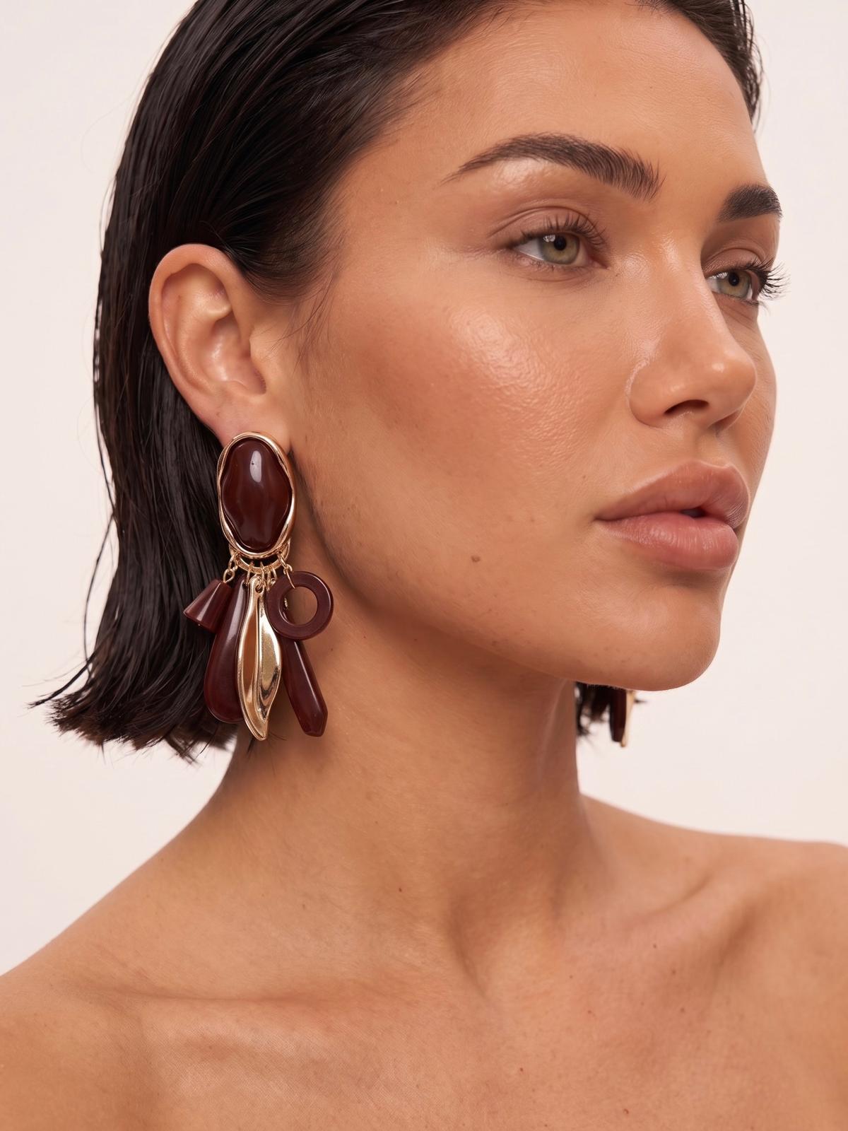 Pendientes Charm Drop-Marrón
