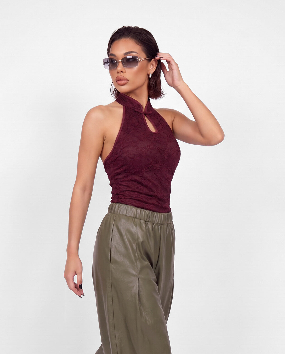 Top Lace Drop-Cherry Red